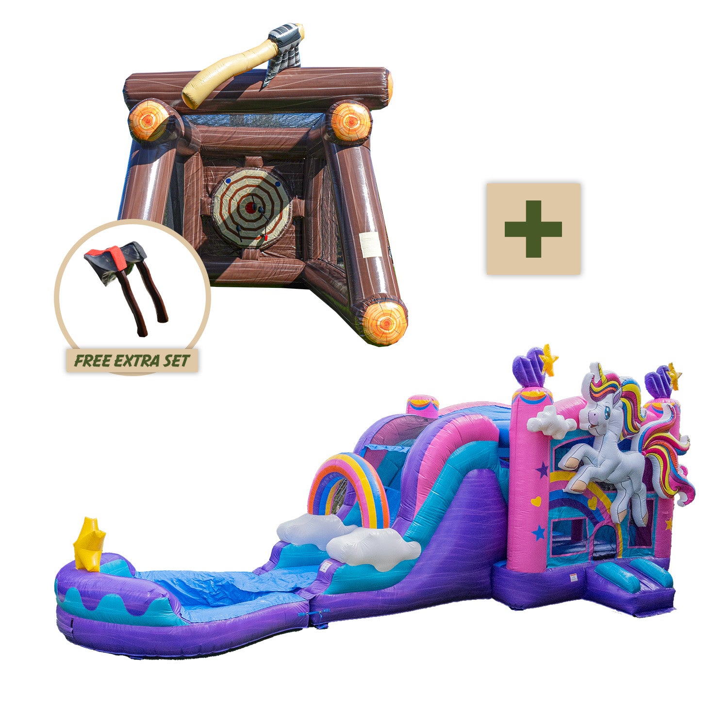 XJUMP Bundles Magical combo gonfiabile unicorno + tiro ascia
