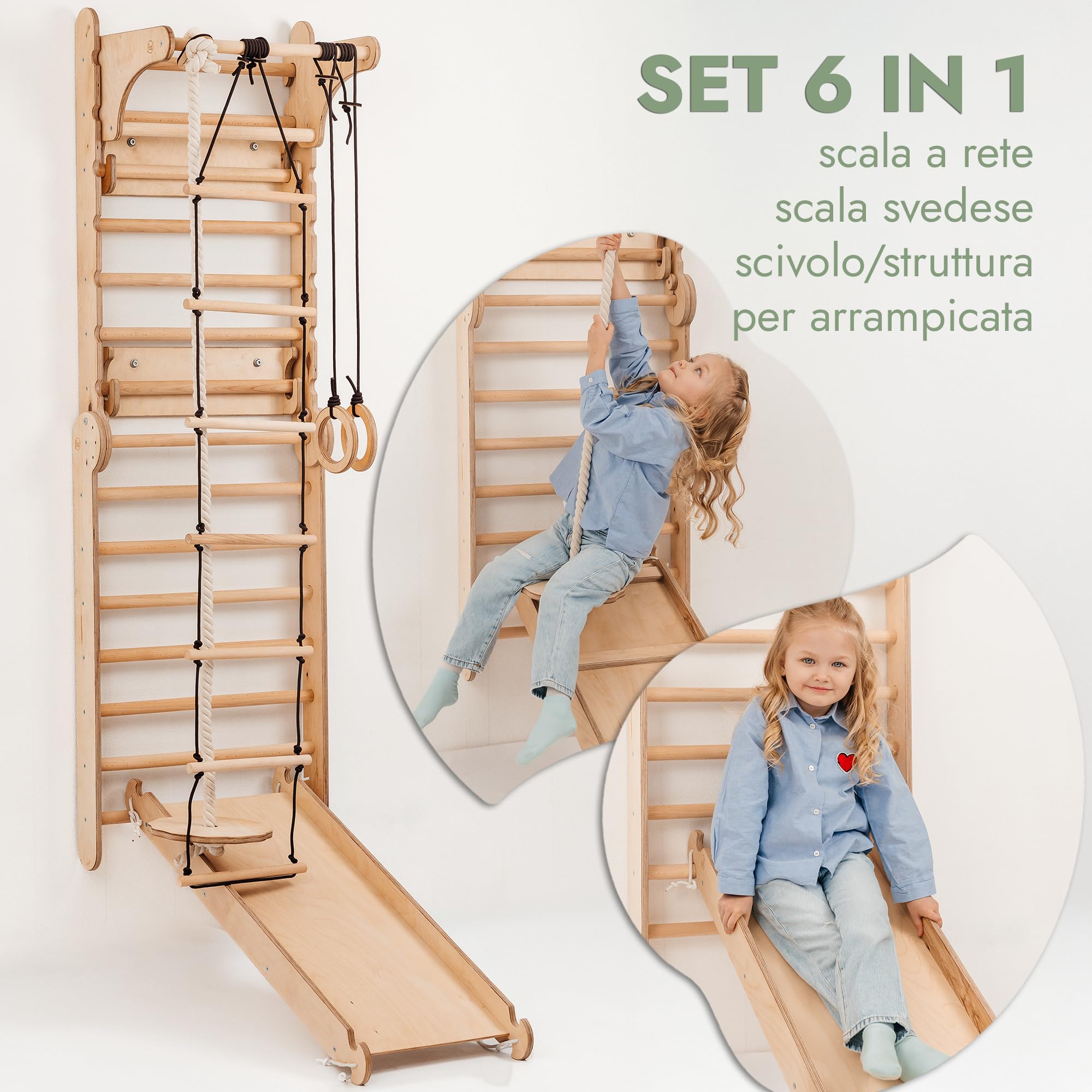 Goodevas Spalliera Svedese Palestra Arrampicata con Scivolo Legno