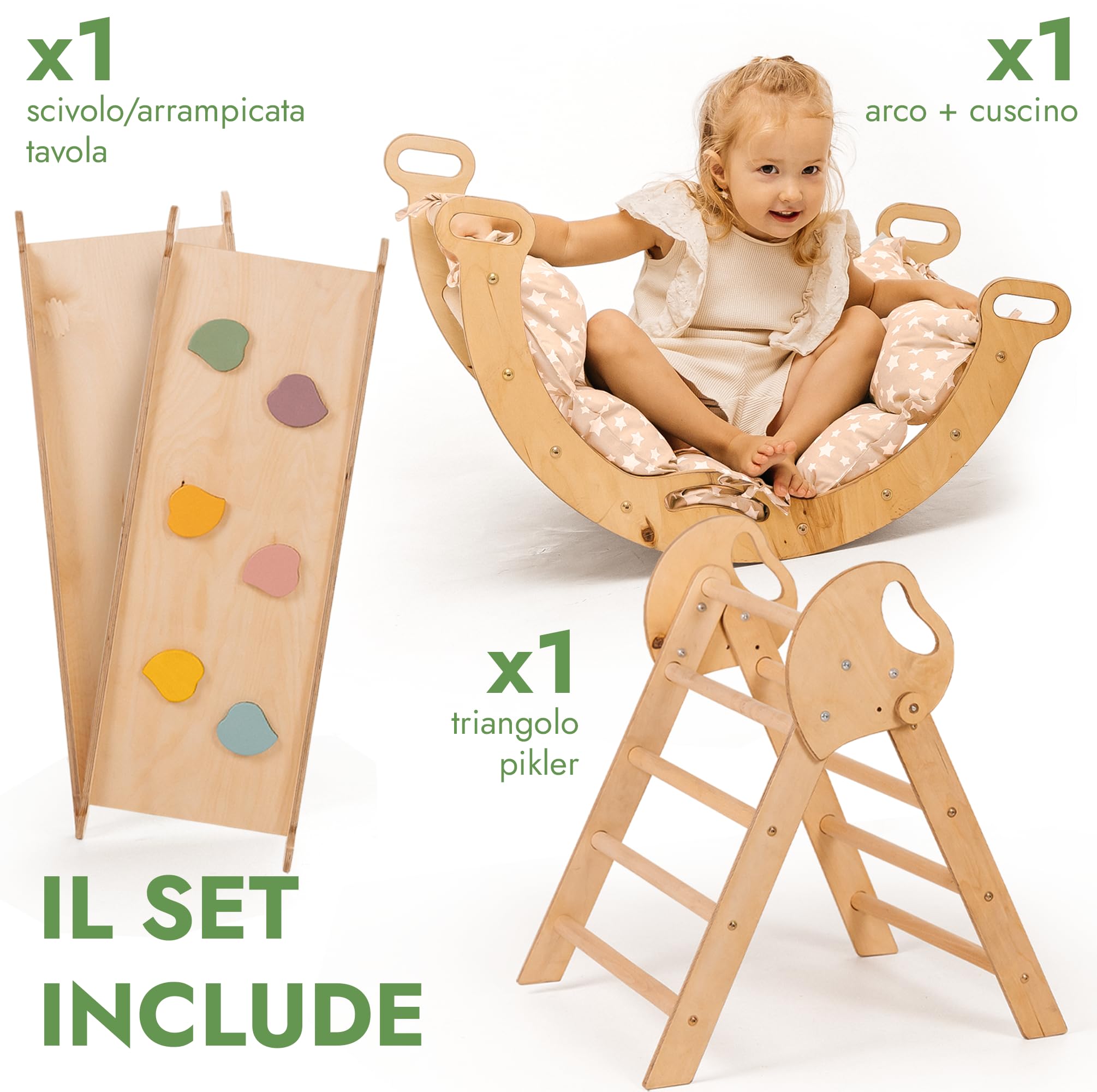 Goodevas Set Montessori triangolo arrampicata 5 in 1 beige