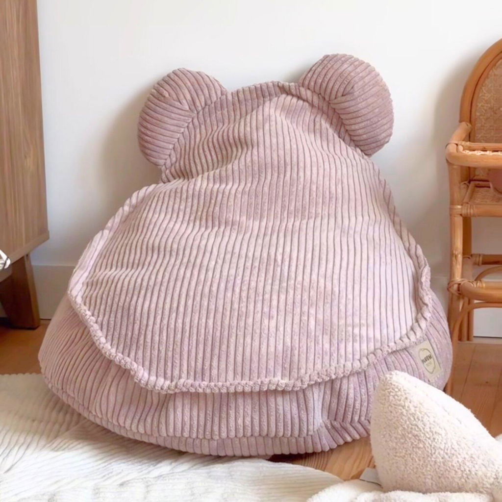 LIONHERZ Huggy Bear Pouf Bambini 68x45cm Orecchie Orso Altrosa