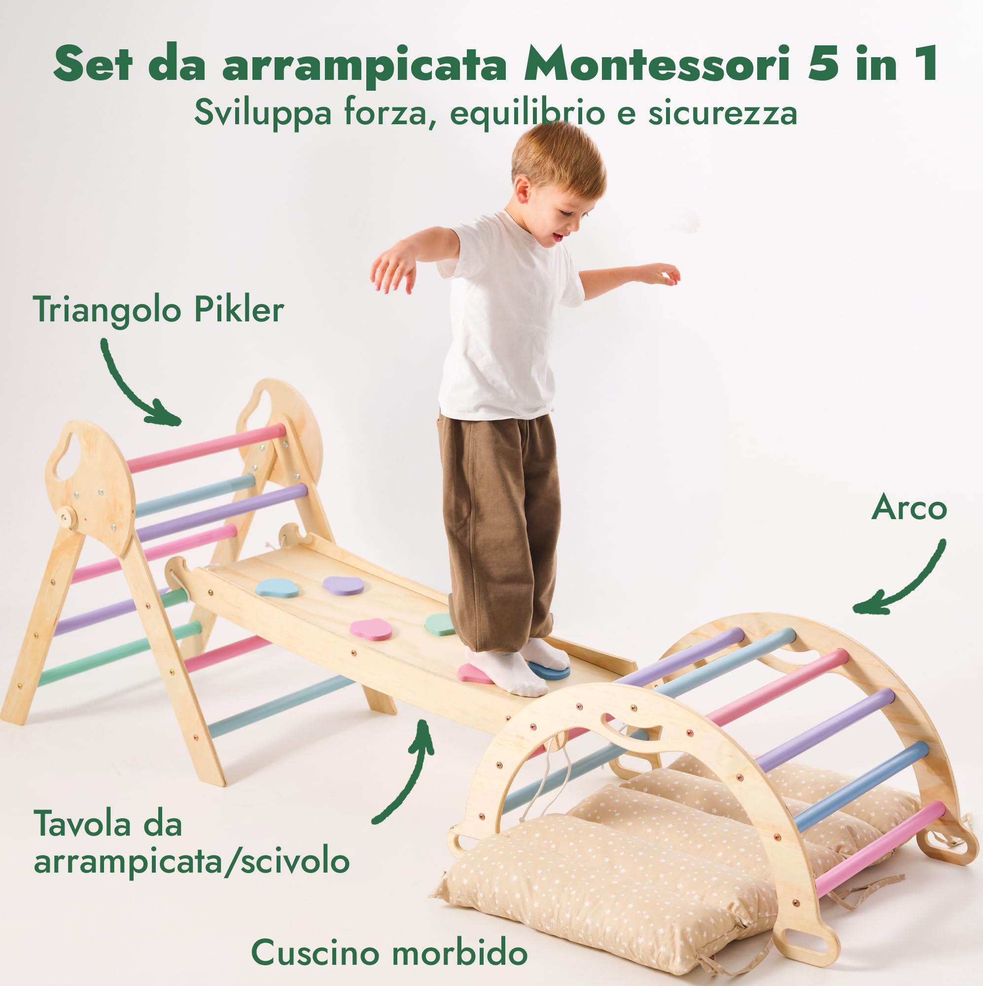 Goodevas Set Arrampicata Montessori 5 in 1 Triangolo Legno