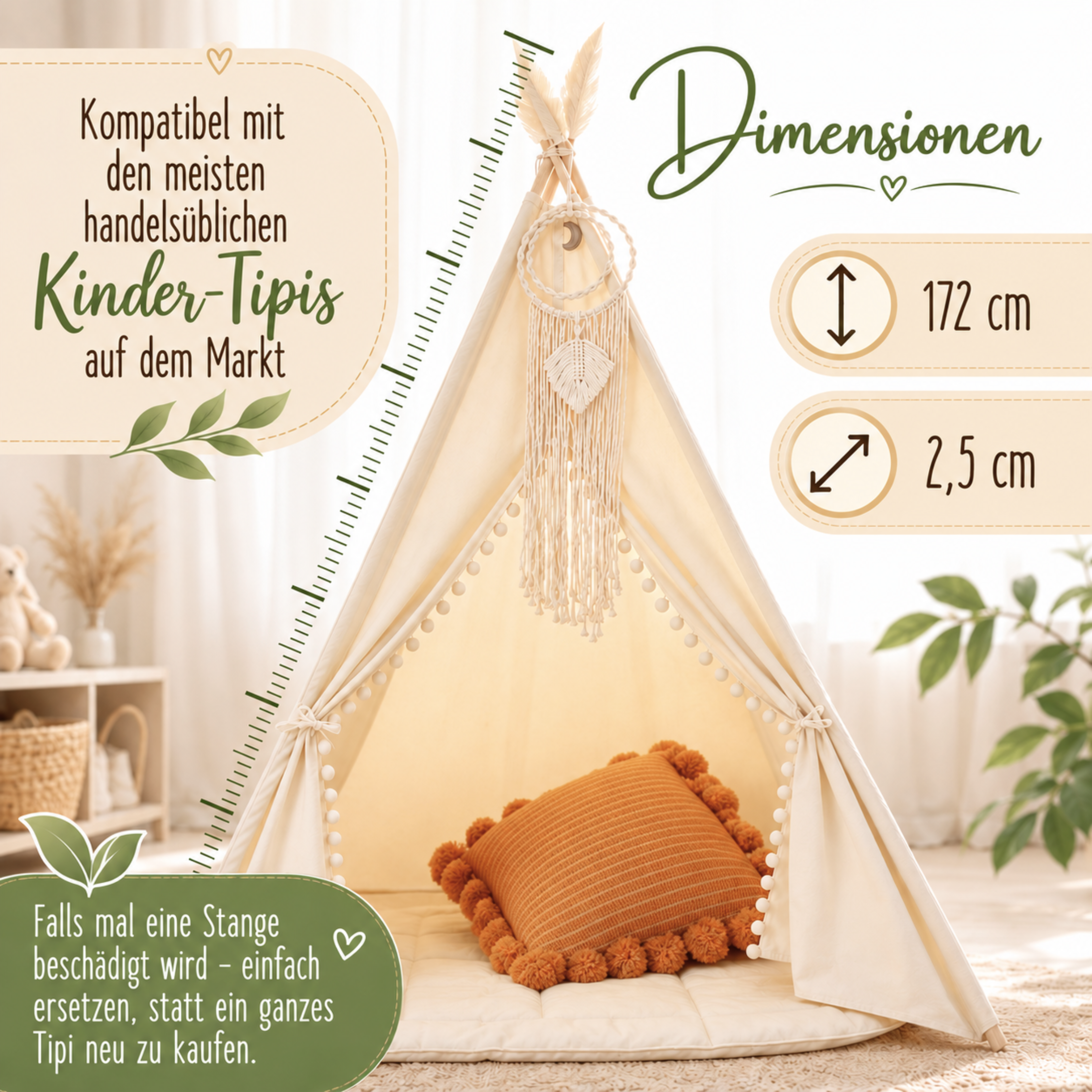 LIONHERZ Tipi-Stange Palo per Tenda Tipi 172 cm Legno