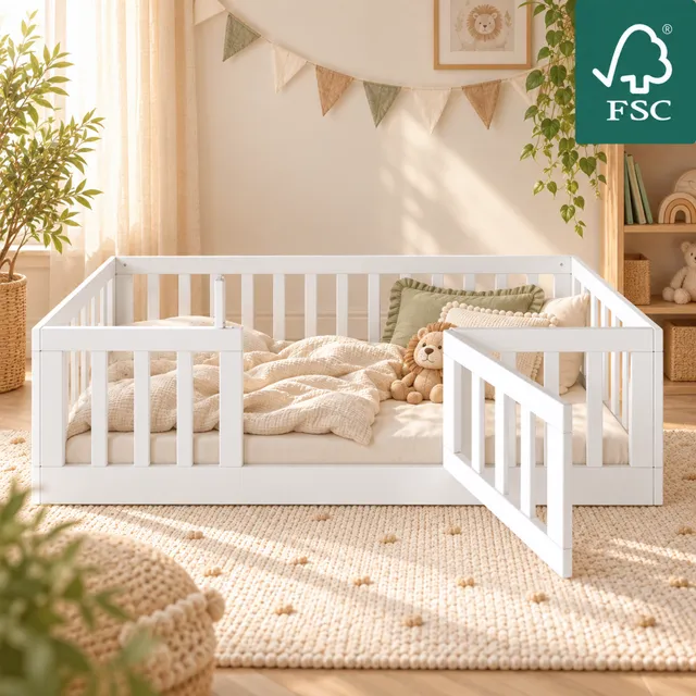 YappyCasa Junior 160x80 letto montessori bianco con porticina