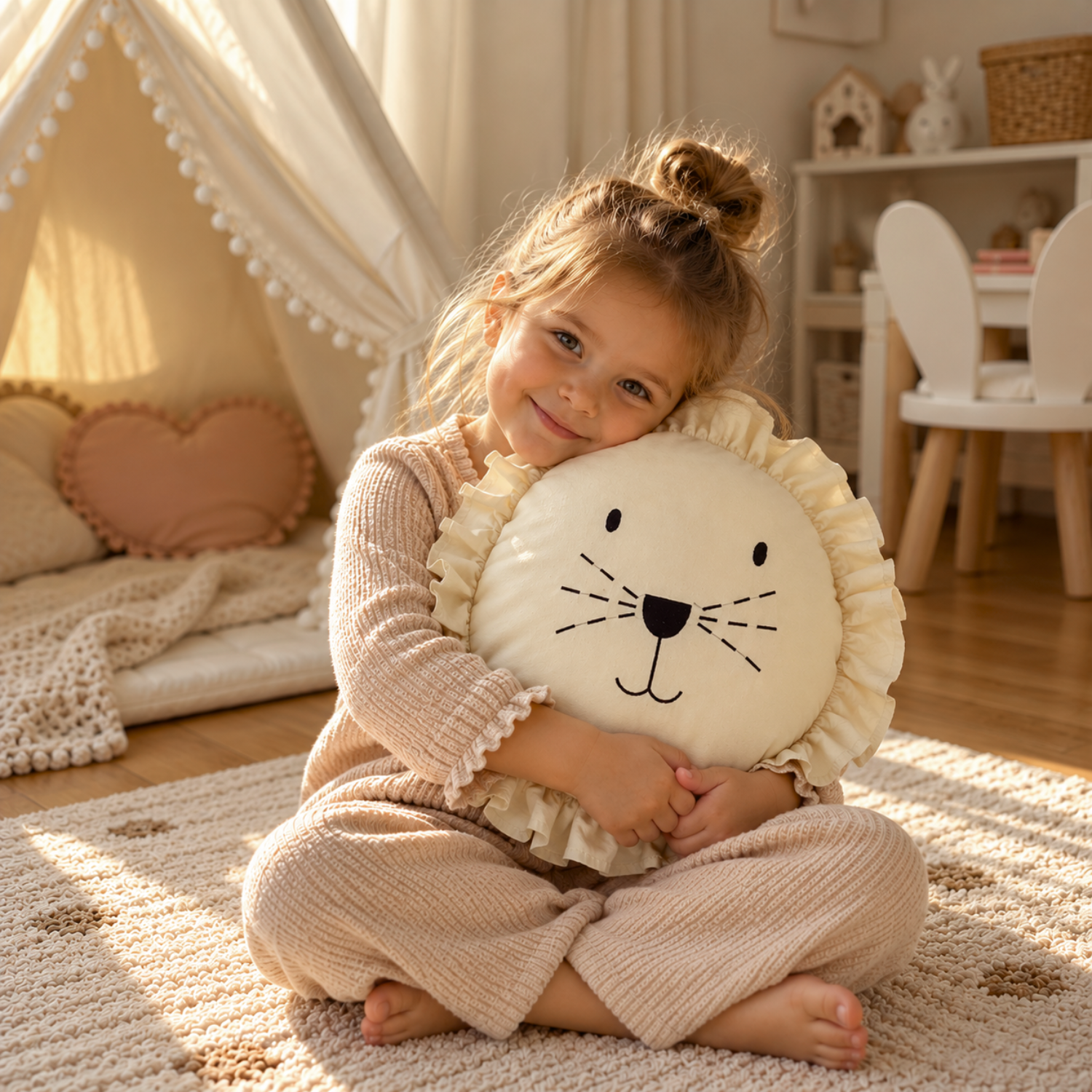 Lionherz Cuscino Leone Rotondo Crema 35 cm Cotone