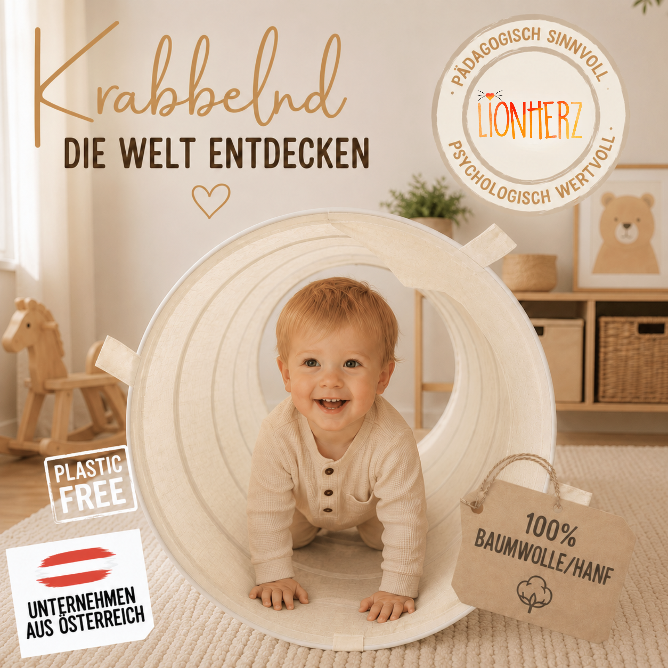 Lionherz Spieltunnel 180x46 tunnel gioco cotone crema
