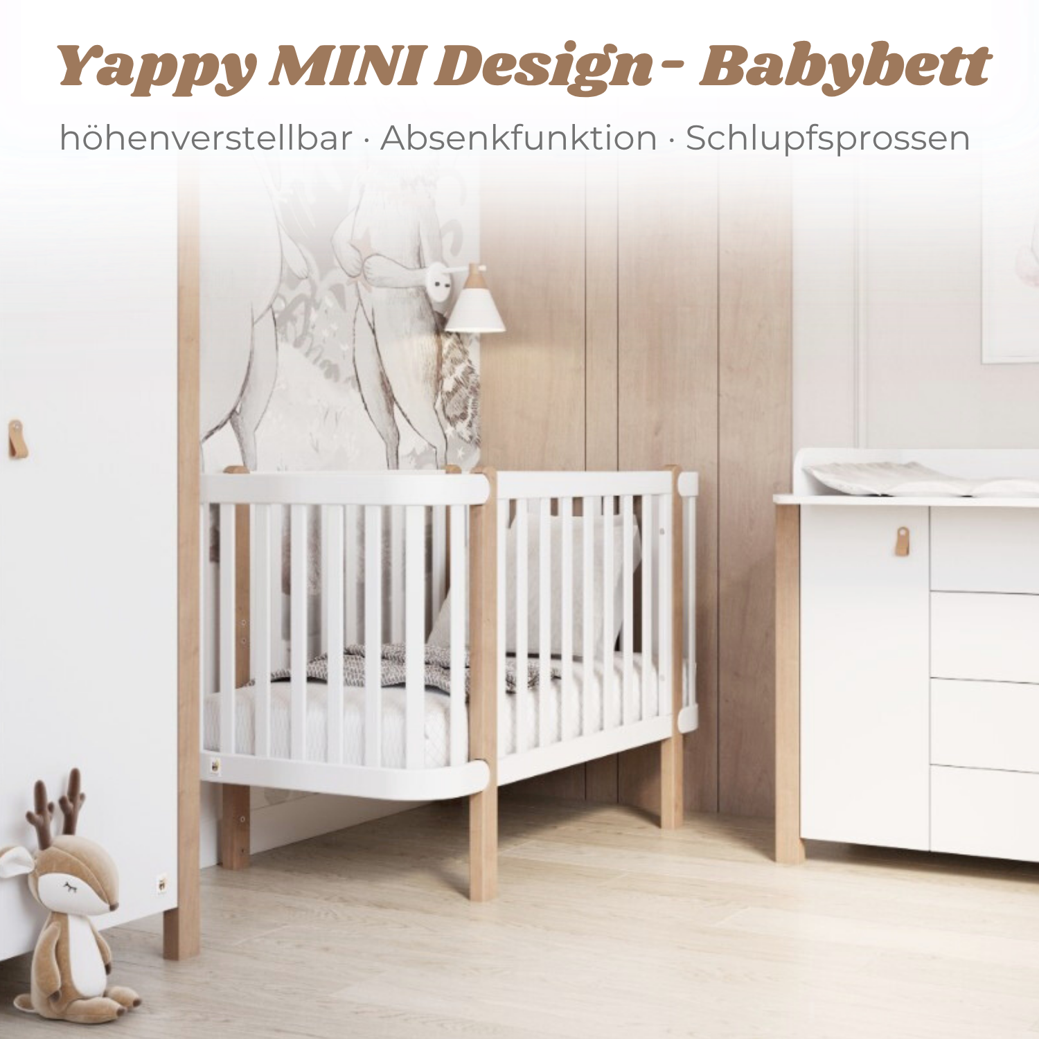YappyÉtude Mini 120x60 lettino neonato grigio bianco faggio