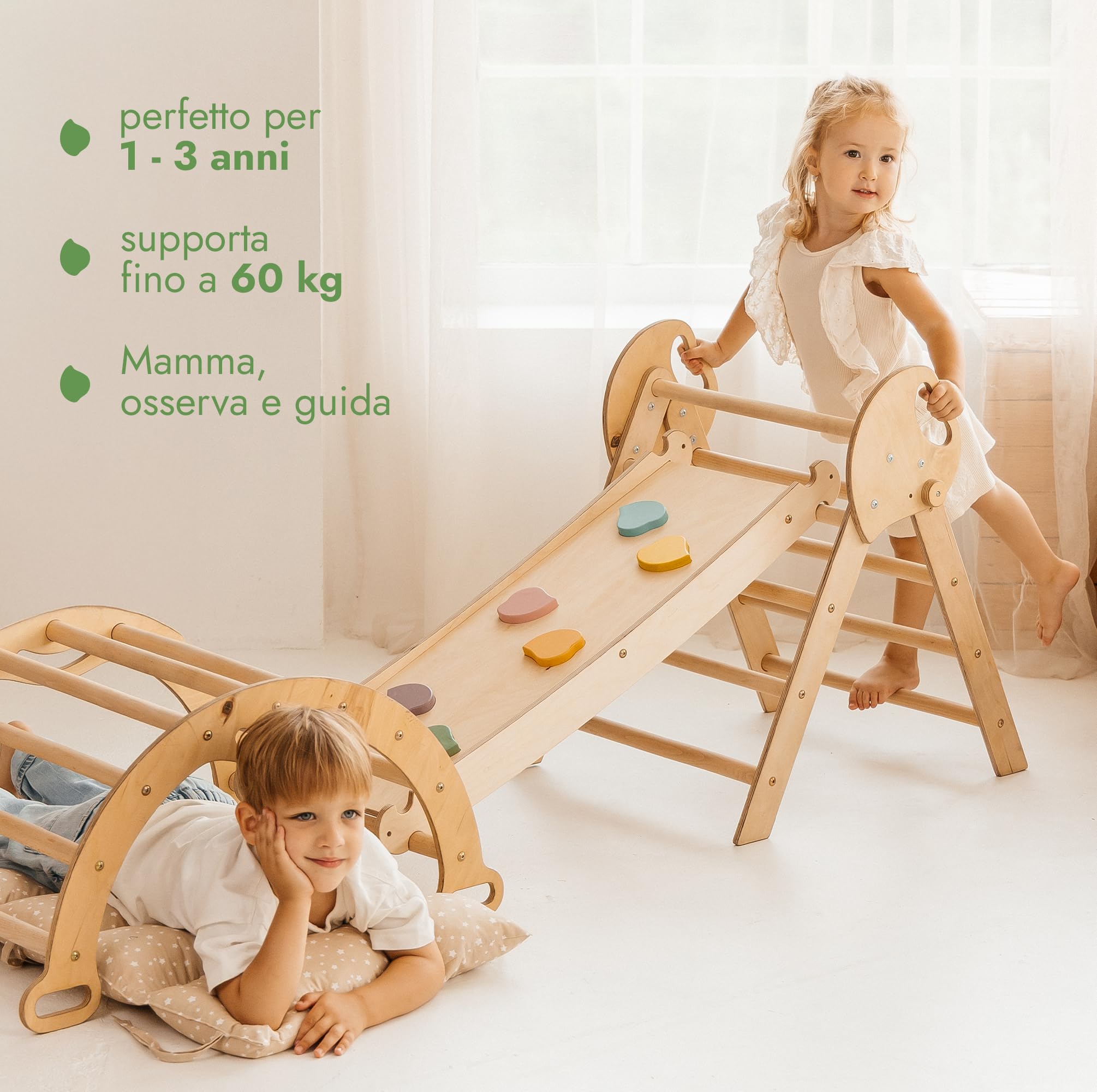 Goodevas Set Montessori triangolo arrampicata 5 in 1 beige