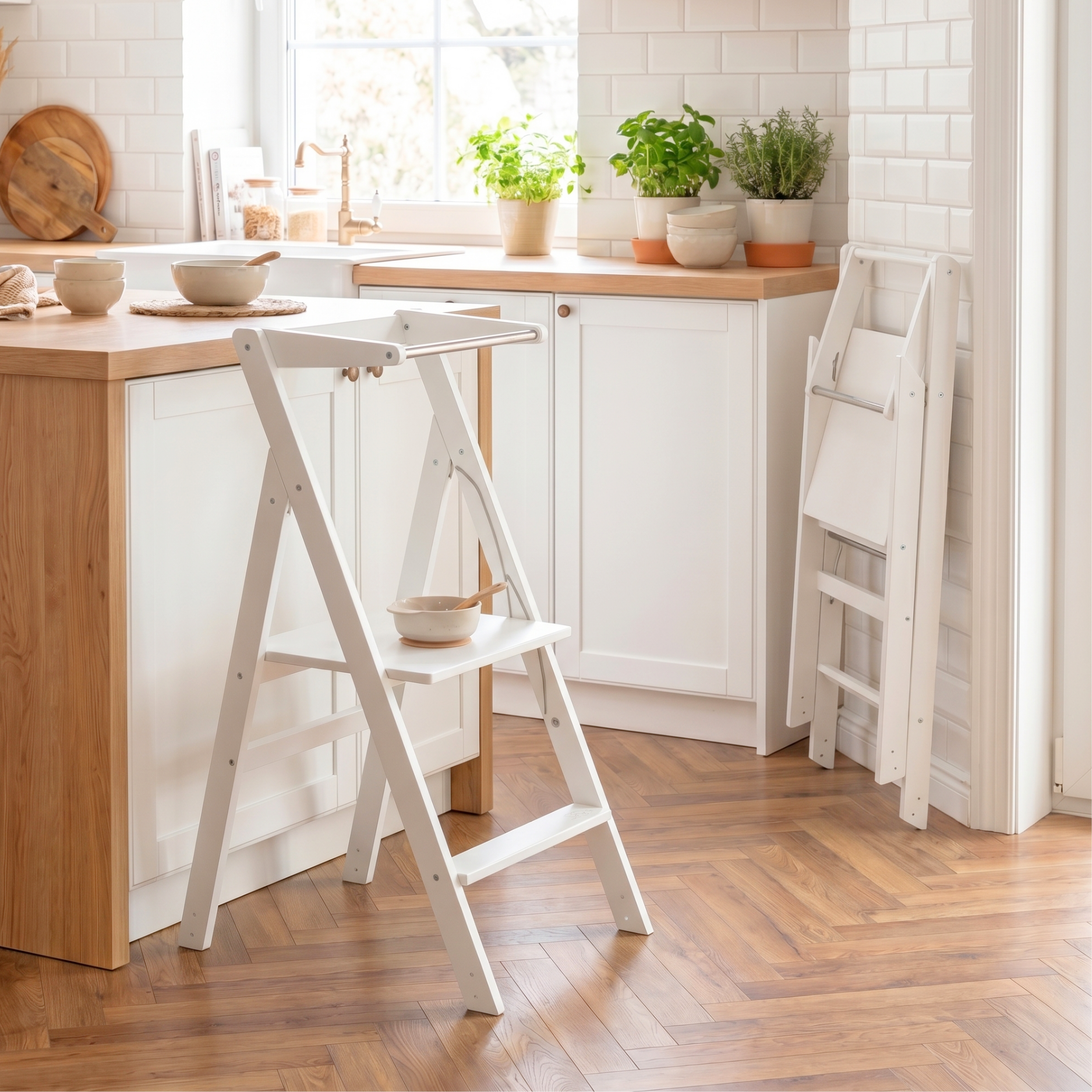 LIONHERZ STEP'n'FOLD Torre Montessori Pieghevole Bianca Altezza