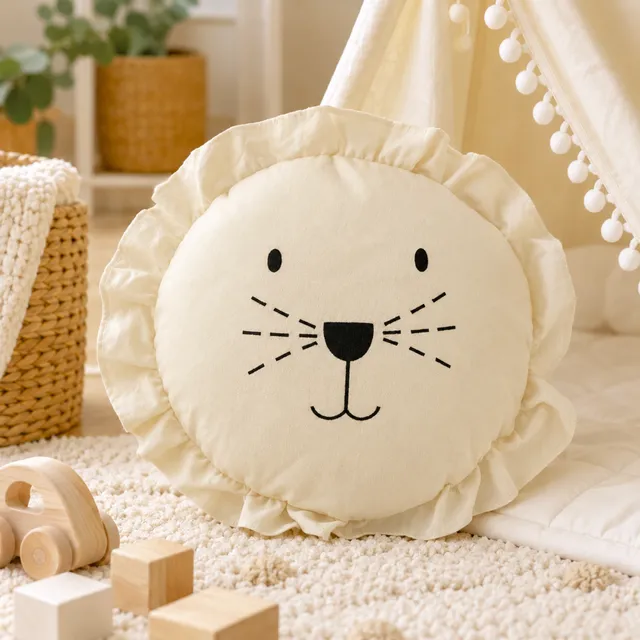 Lionherz Cuscino Leone Rotondo Crema 35 cm Cotone
