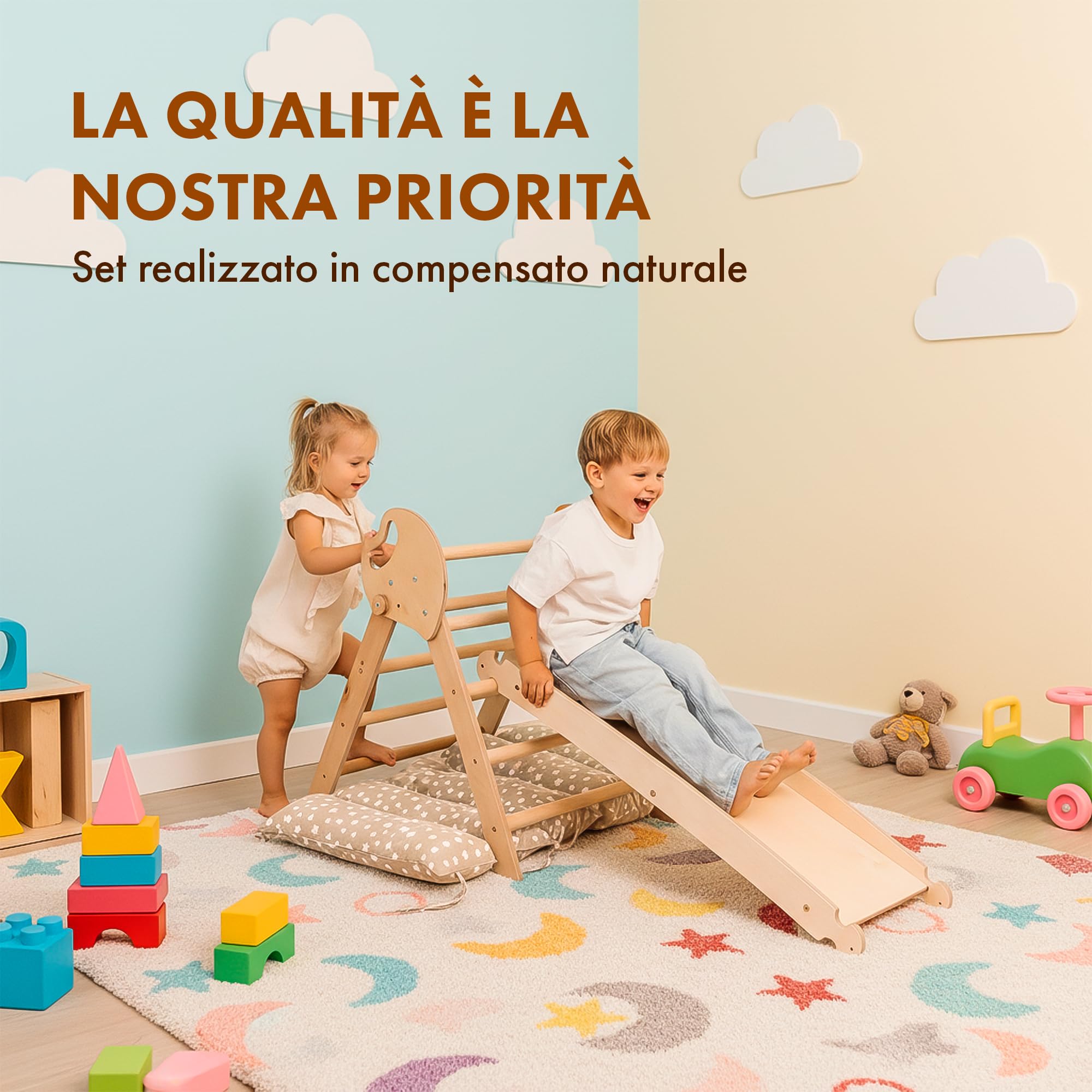 Goodevas Montessori triangolo arrampicata beige cuscino 4 pezzi