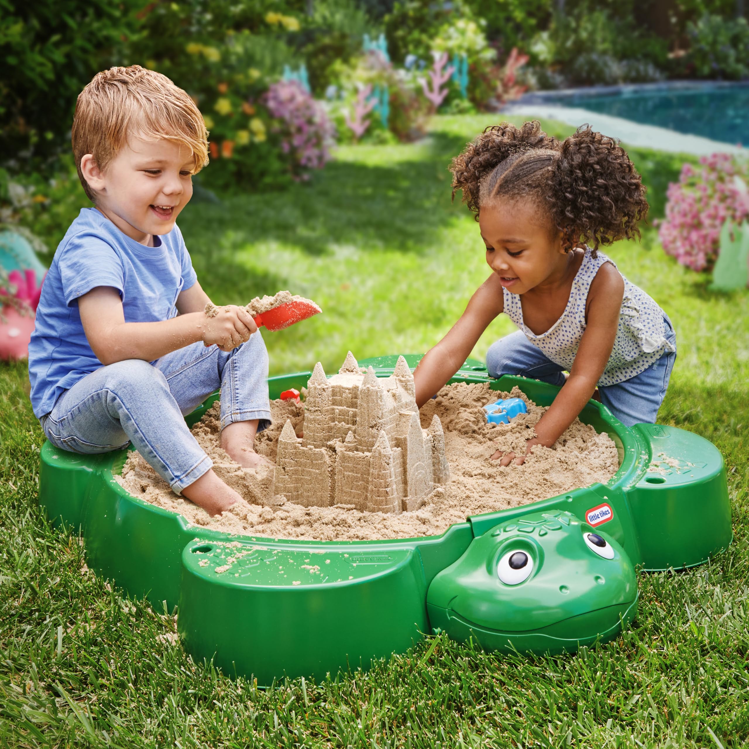 Little Tikes Turtle Sabbiera Tartaruga Verde 4 Posti con Coperchio