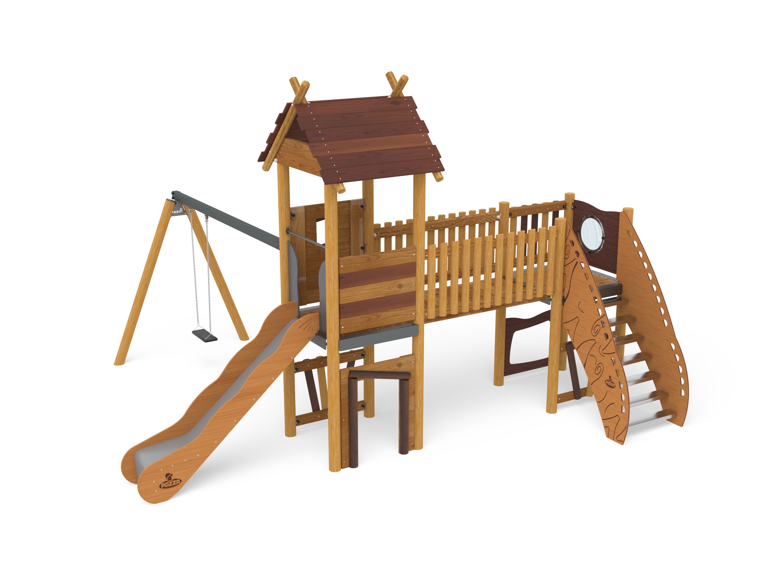 Pozza 1865 Primitiv Merlino struttura gioco passerella altalena