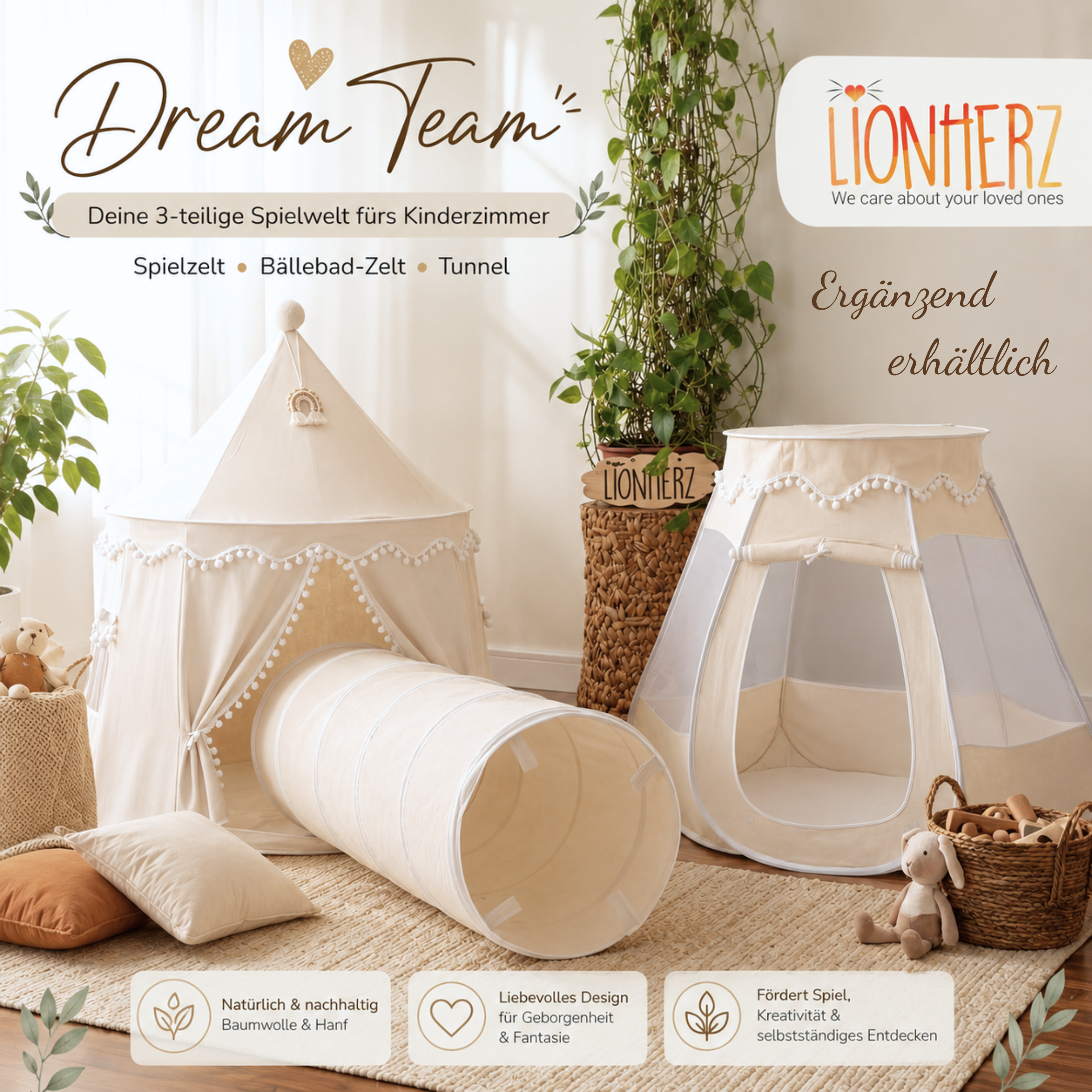 Lionherz Castello tenda gioco bimbi cotone crema con accessori