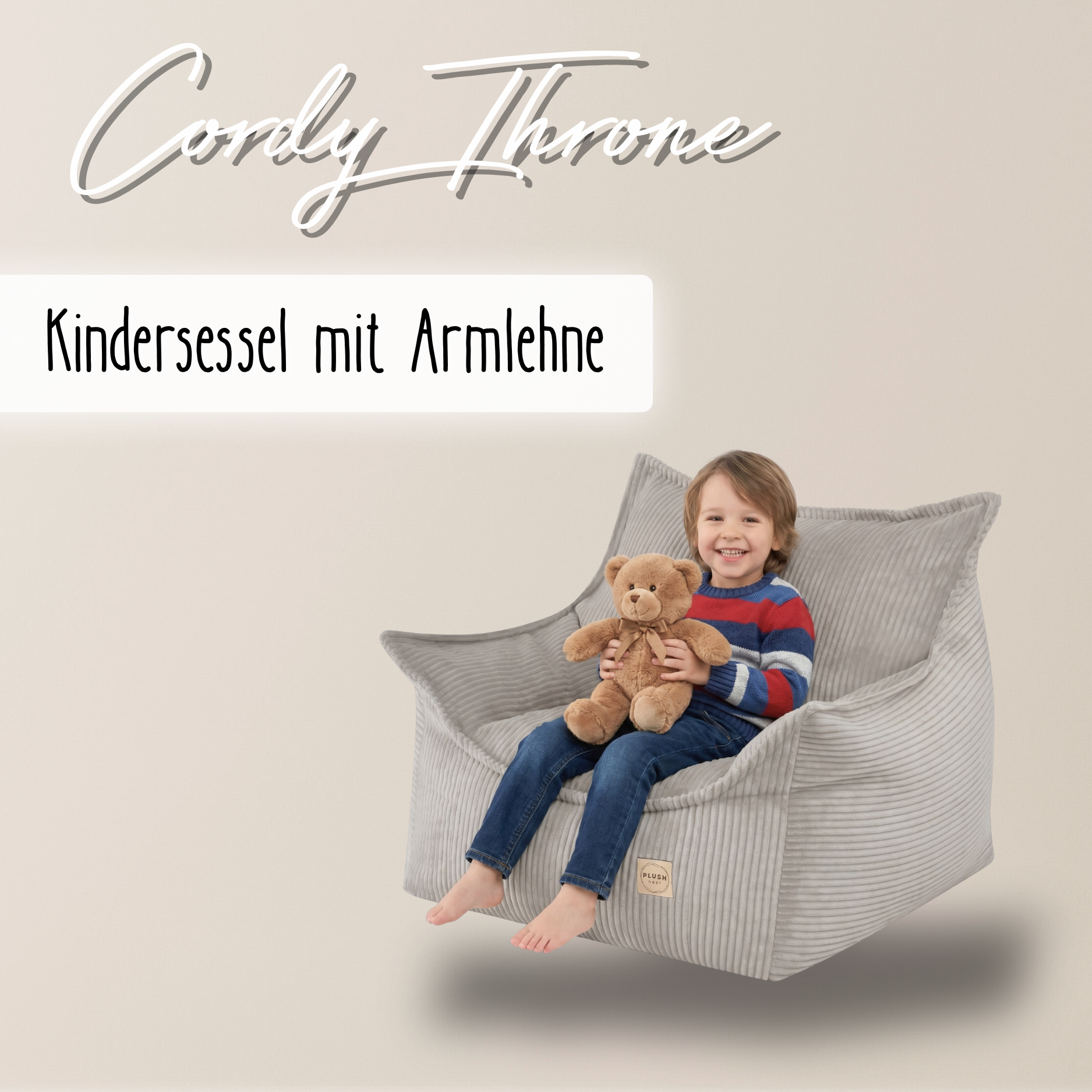 LIONHERZ Cordy Throne Poltrona Bambini Taupe 80x73x58cm Cord
