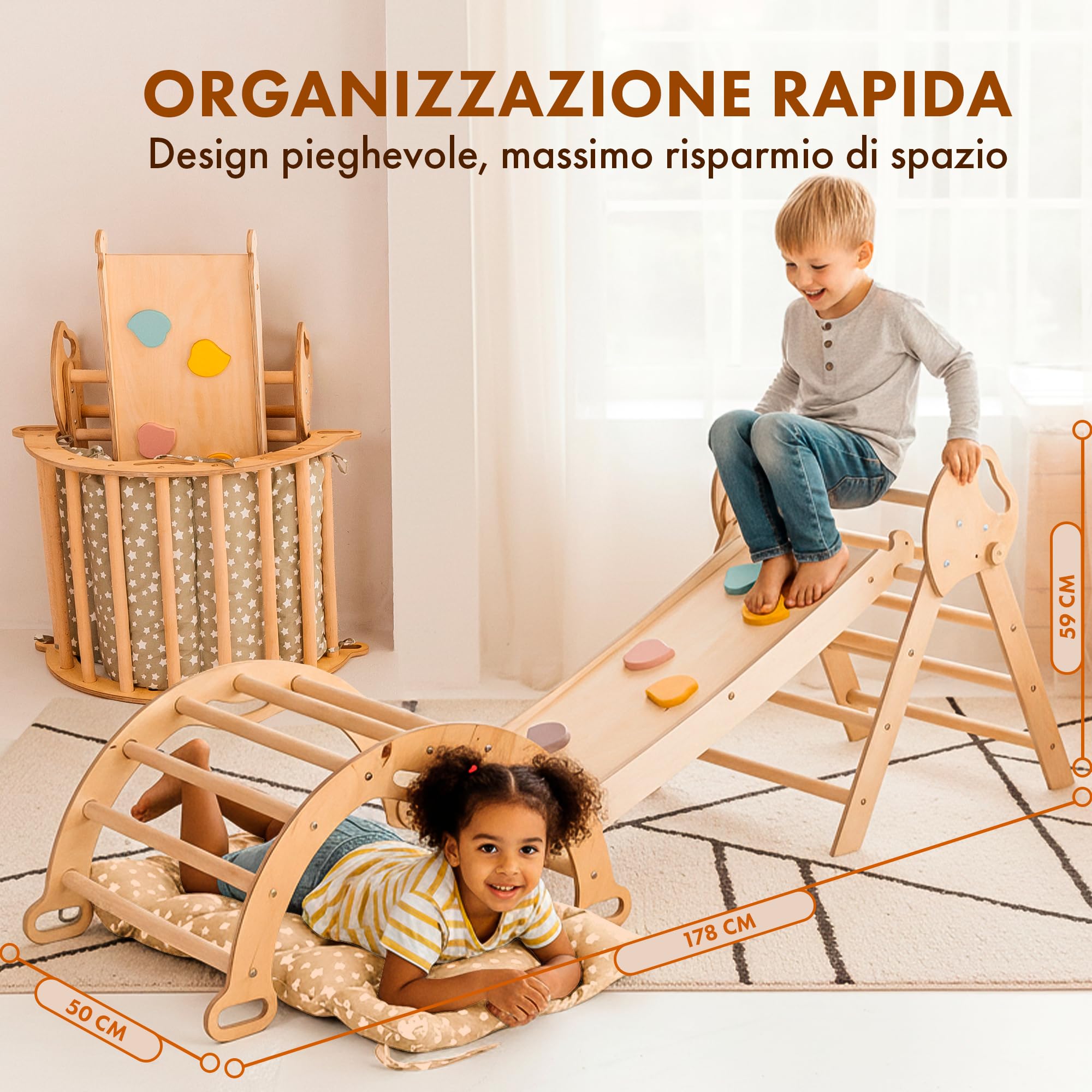 Goodevas Montessori triangolo arrampicata beige cuscino 4 pezzi
