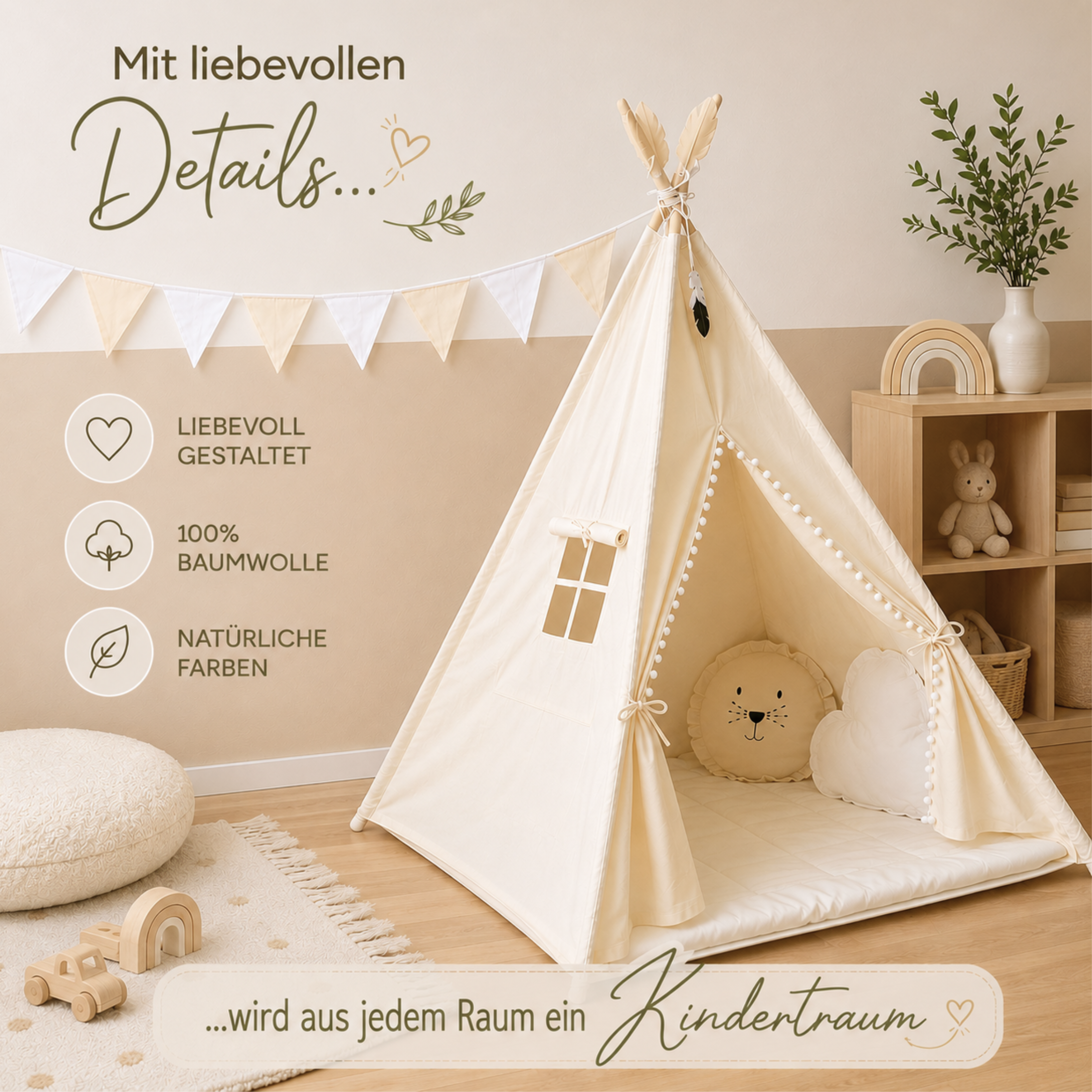 LIONHERZ Zubehör Ghirlanda Bandierine Cotone 2,50 m Crema