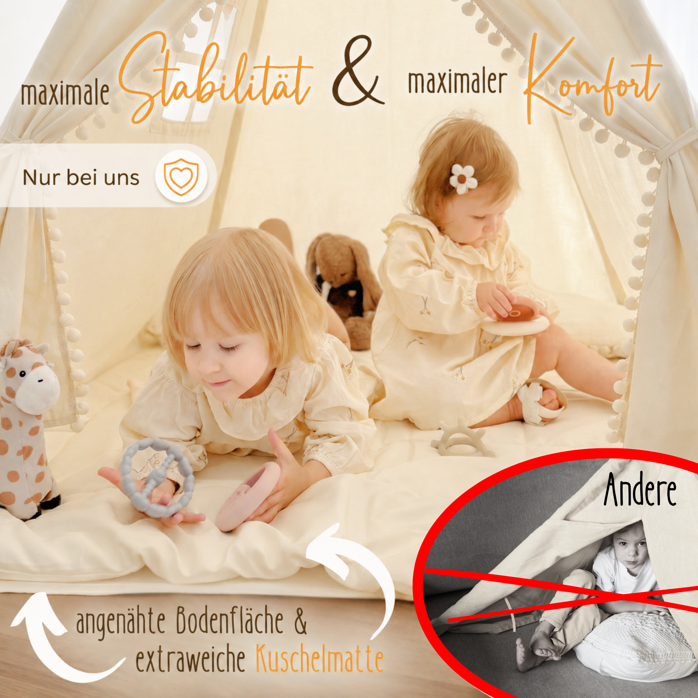 Lionherz Tipi tenda bambini cotone set base crema