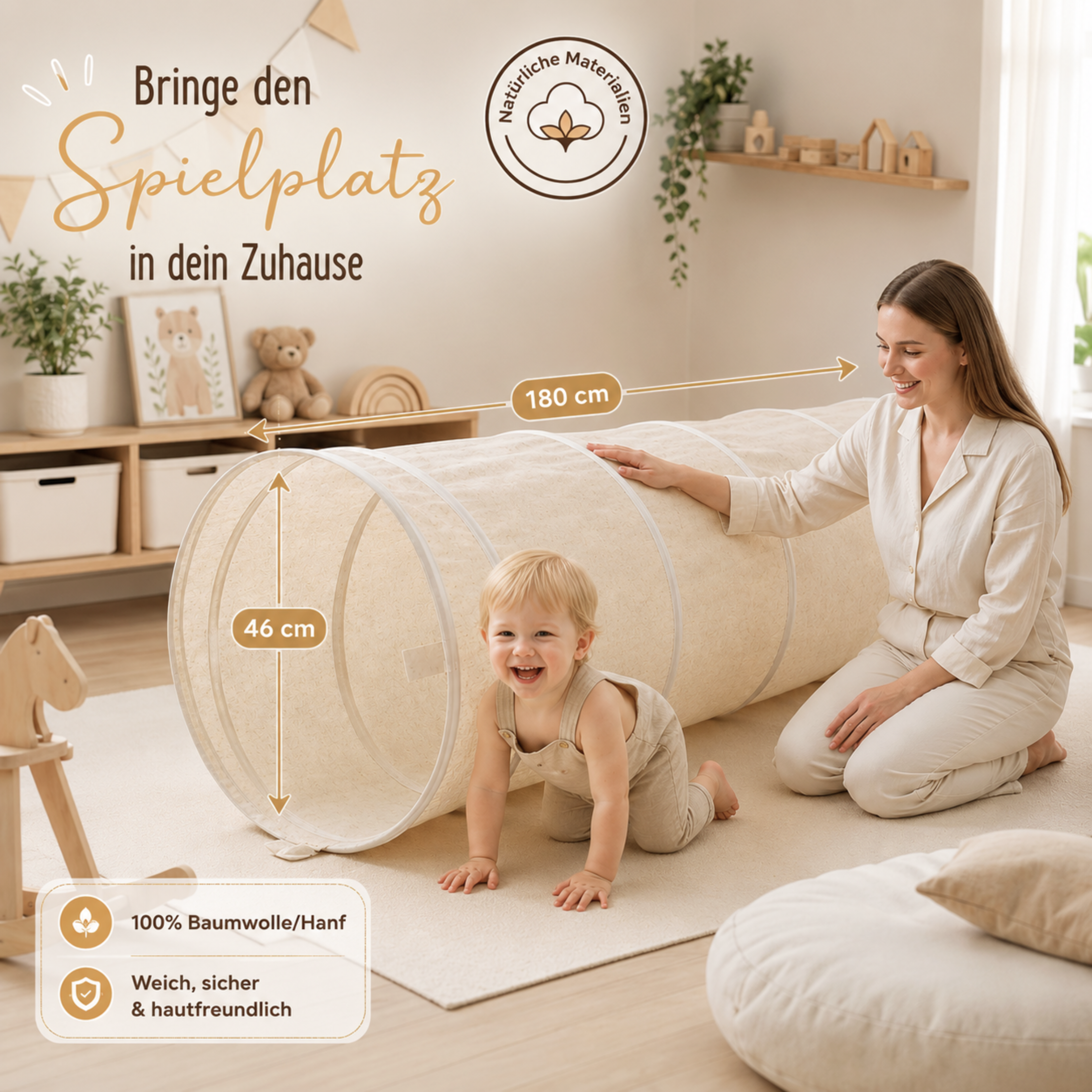Lionherz Spieltunnel 180x46 tunnel gioco cotone crema