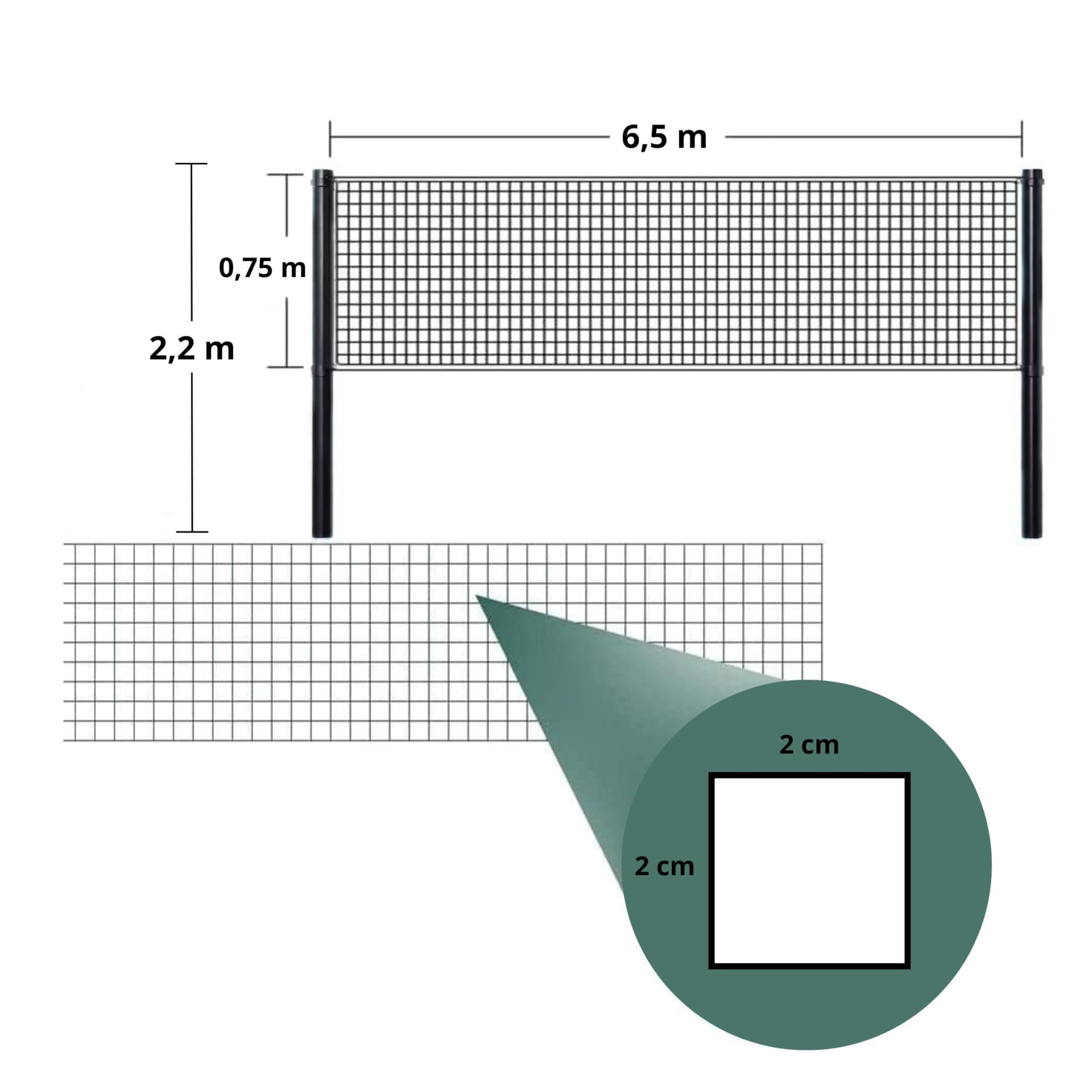 Clever Leon rete pallavolo 6,5 m con pali acciaio 2,2 m