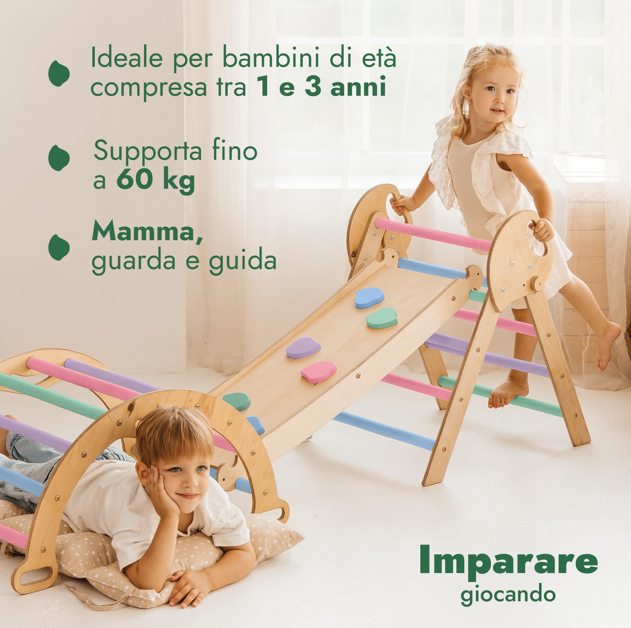 Goodevas Set Arrampicata Montessori 5 in 1 Triangolo Legno