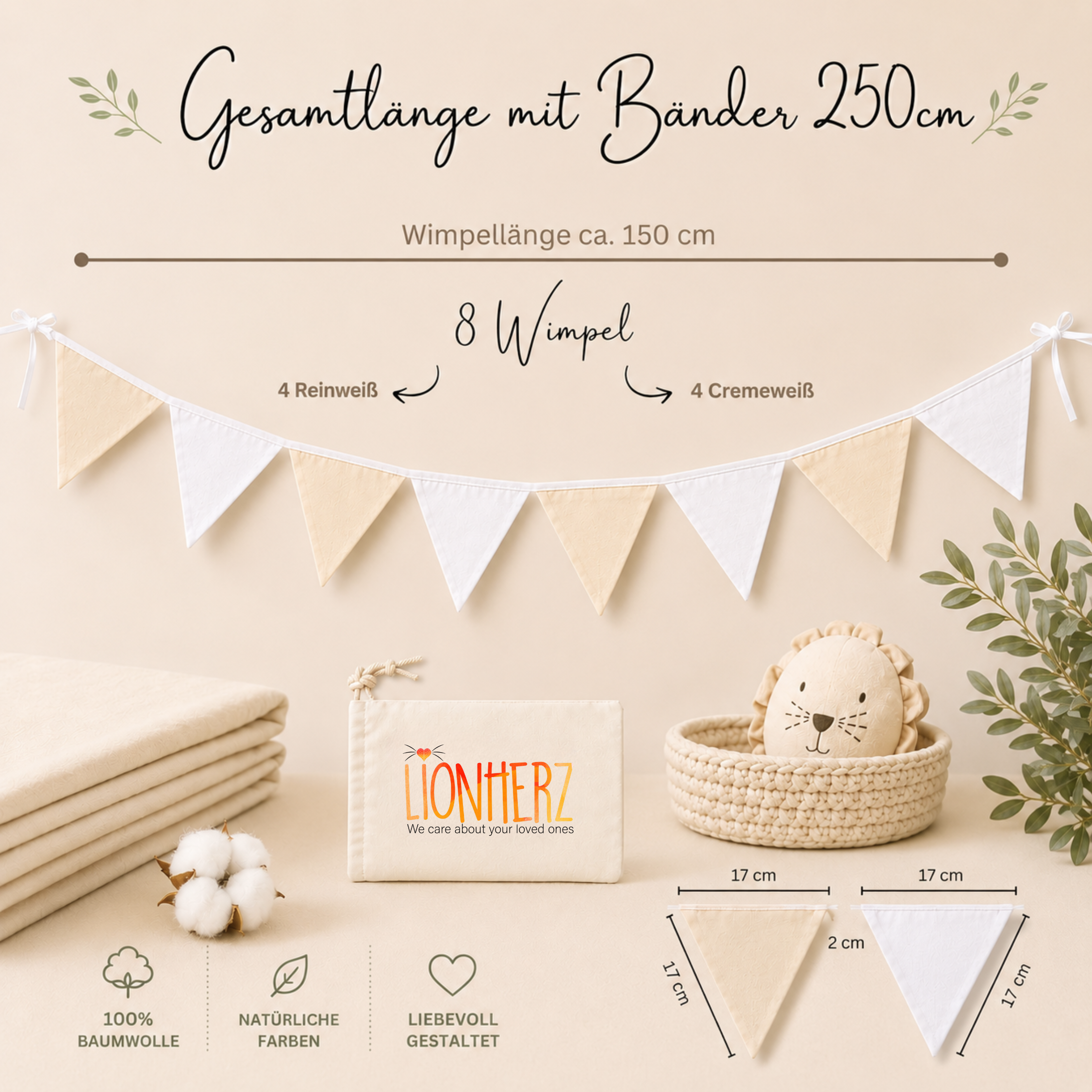 LIONHERZ Zubehör Ghirlanda Bandierine Cotone 2,50 m Crema