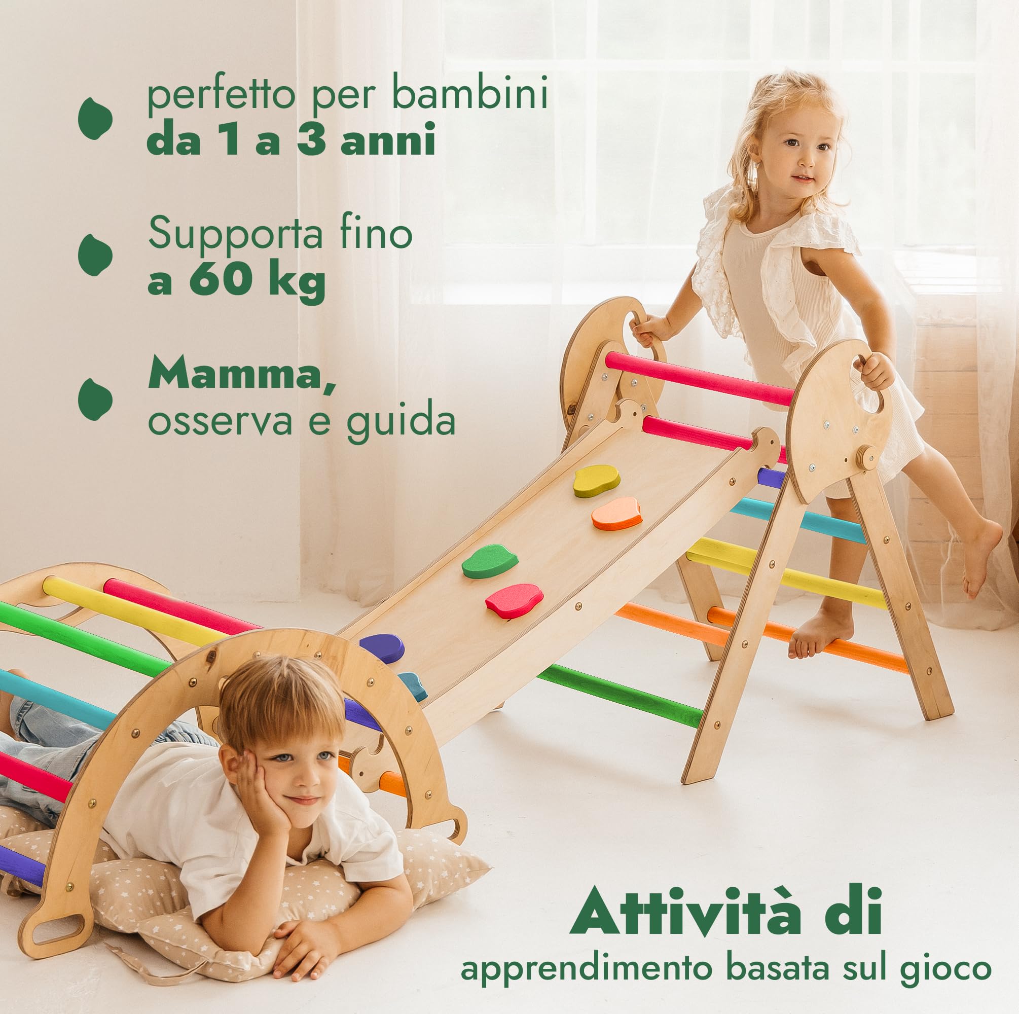 Goodevas Set Arrampicata Montessori 5in1 Legno 1-3 Anni