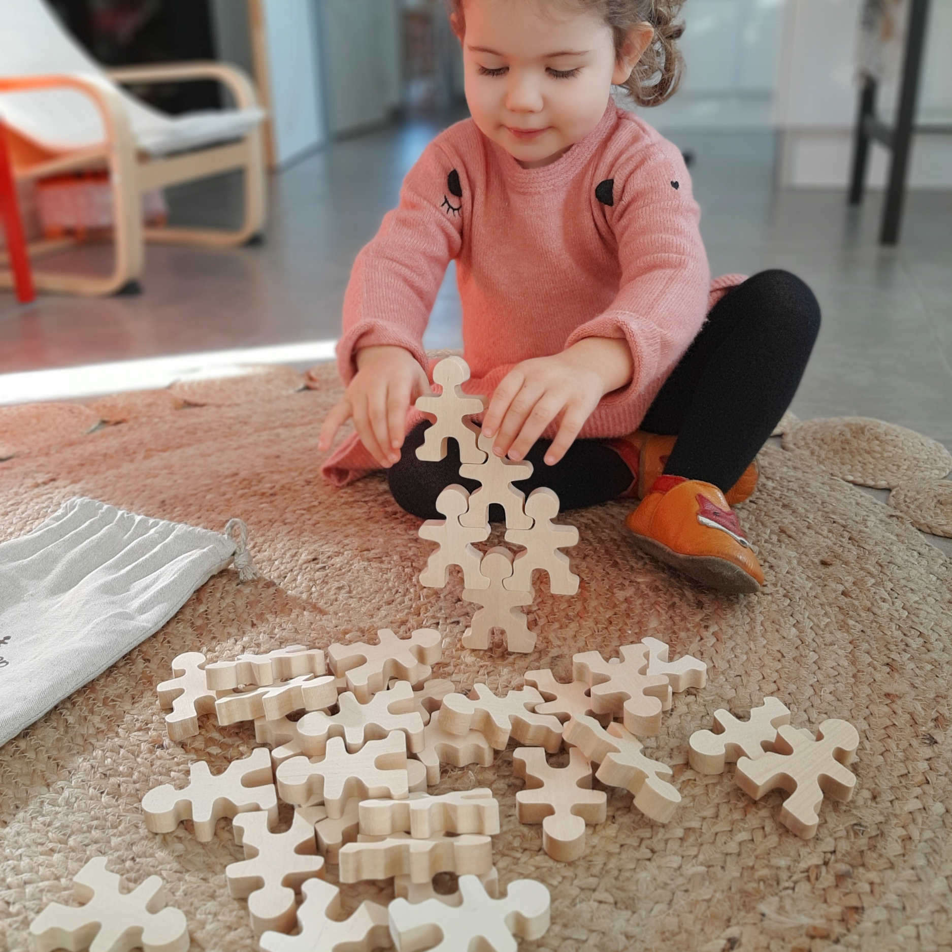 Lionherz Flockmen omini legno Montessori 16 pezzi naturali