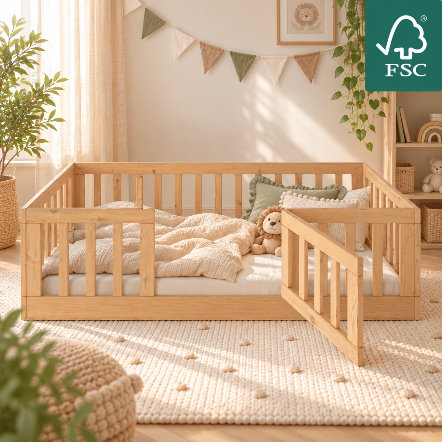 YappyCasa Junior 160x80 letto montessori bianco con porticina