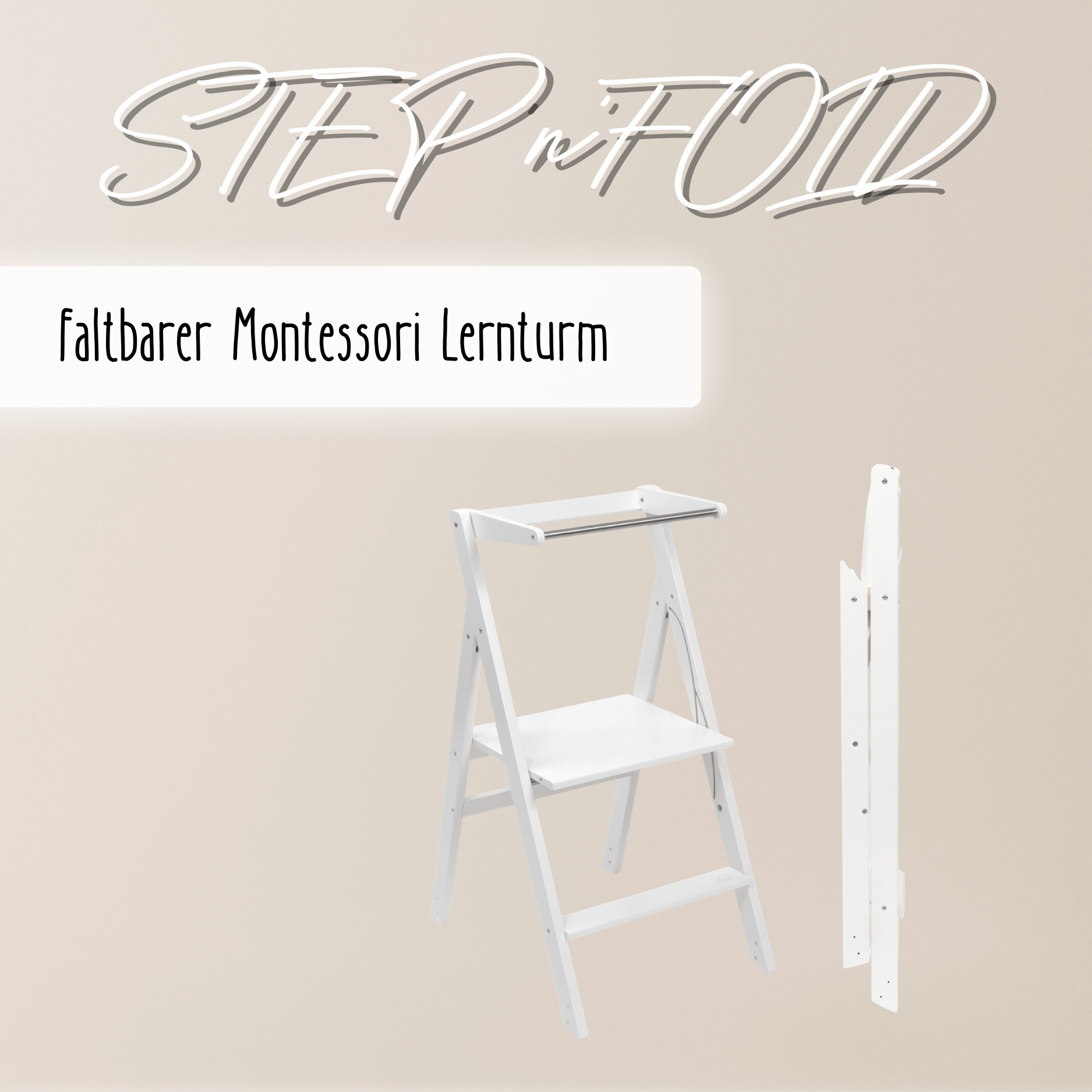 LIONHERZ STEP'n'FOLD Torre Montessori Pieghevole Bianca Altezza