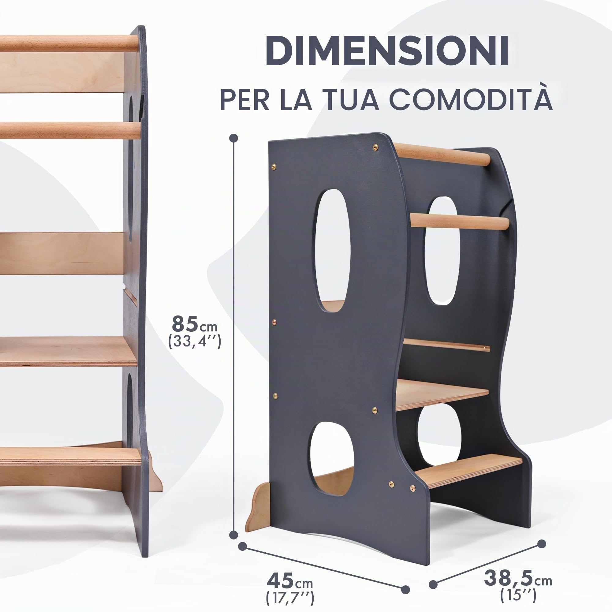 Goodevas Torre di Apprendimento Montessori legno pieghevole graphite