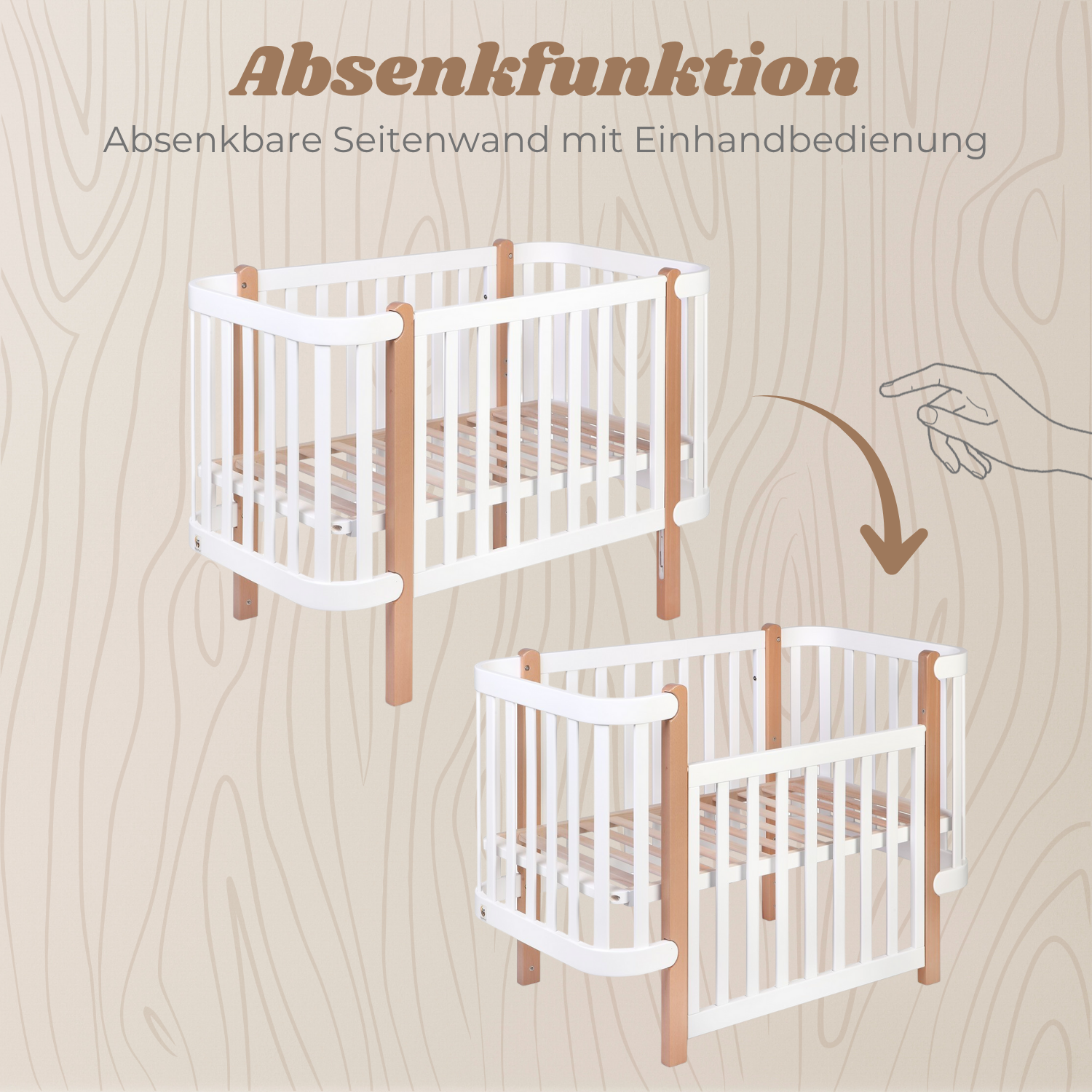 YappyÉtude Mini 120x60 lettino neonato grigio bianco faggio