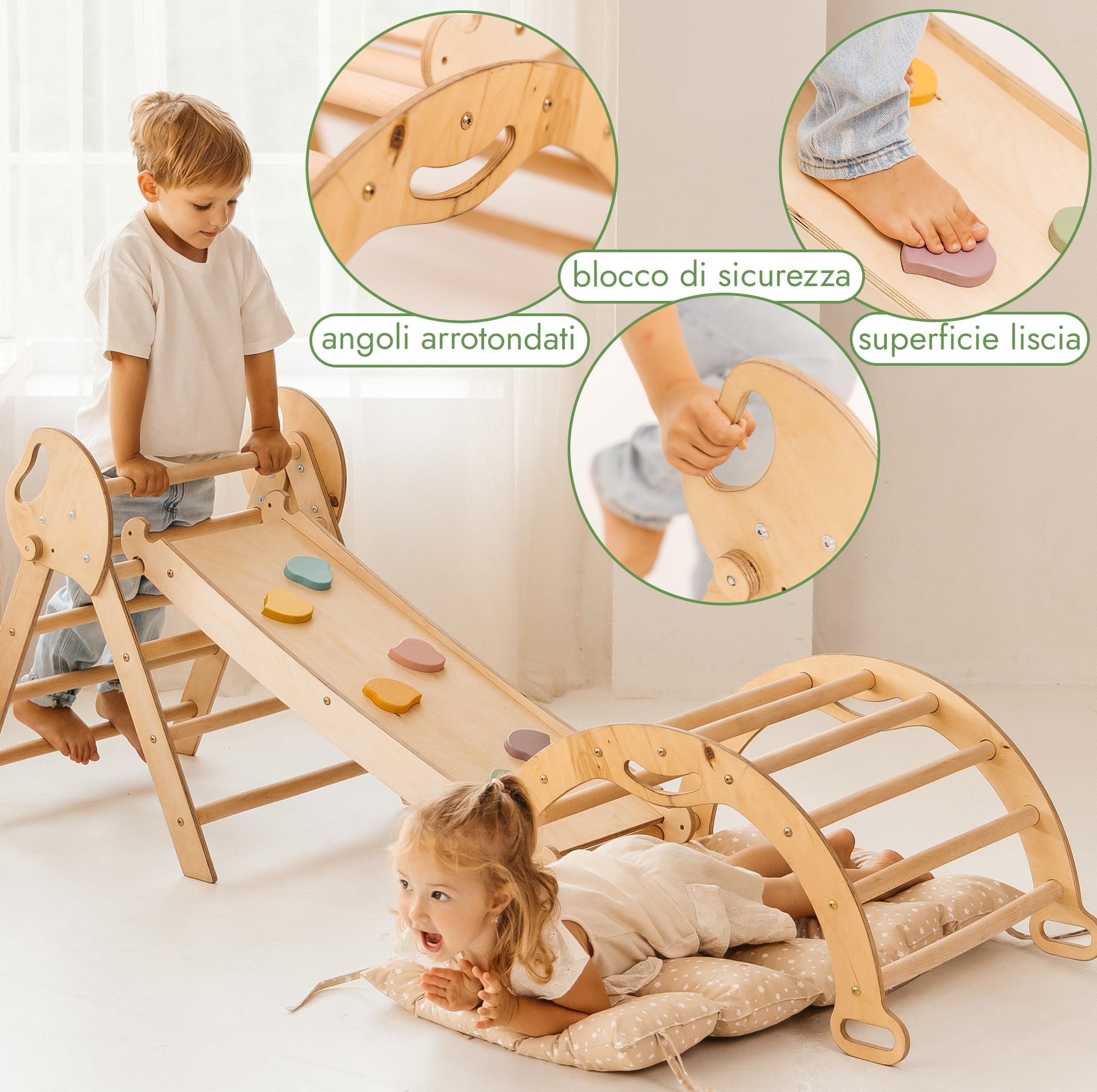 Goodevas Set Montessori triangolo arrampicata 5 in 1 beige