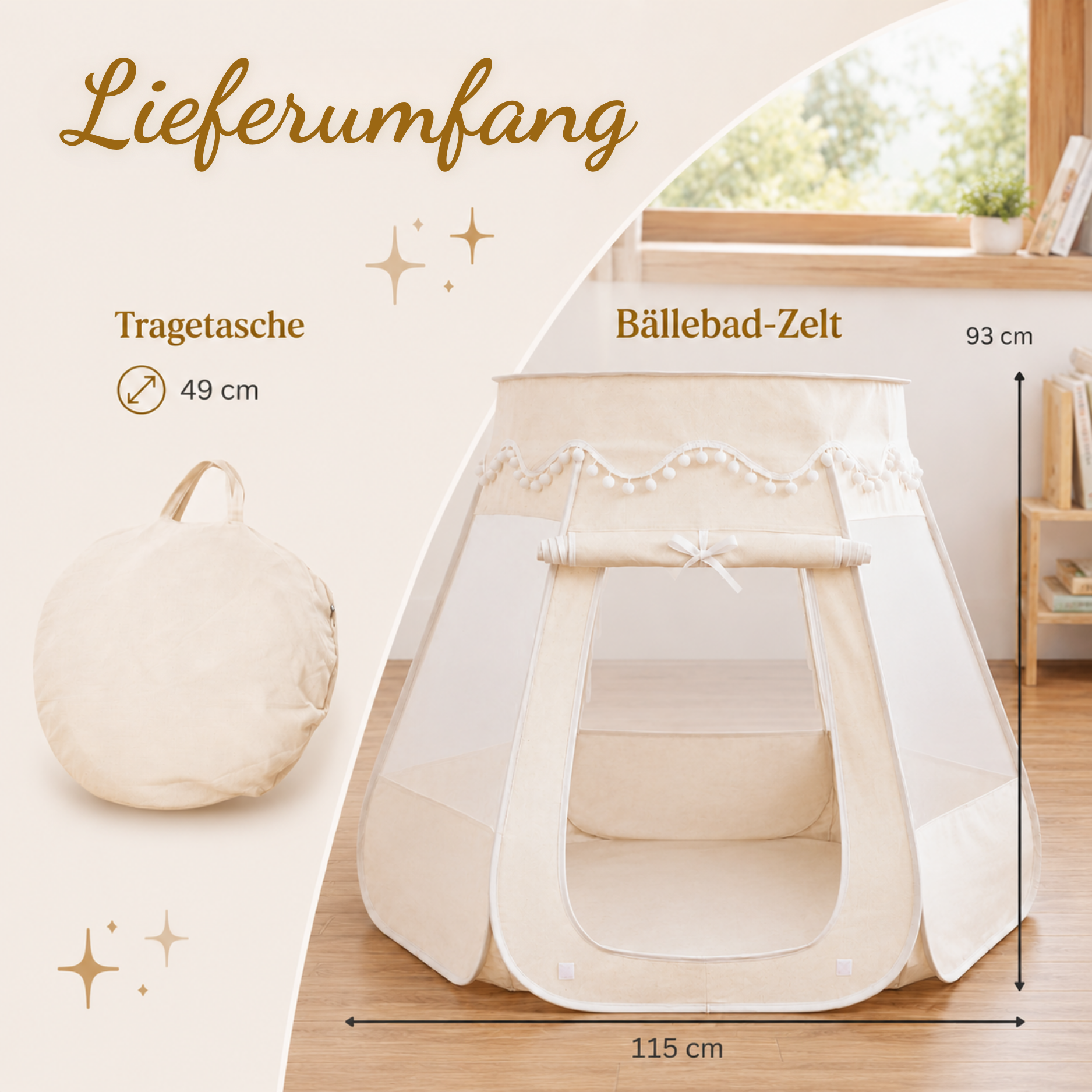 LIONHERZ Tenda Pop-Up Cotone Canapa Crema Finestre Mesh