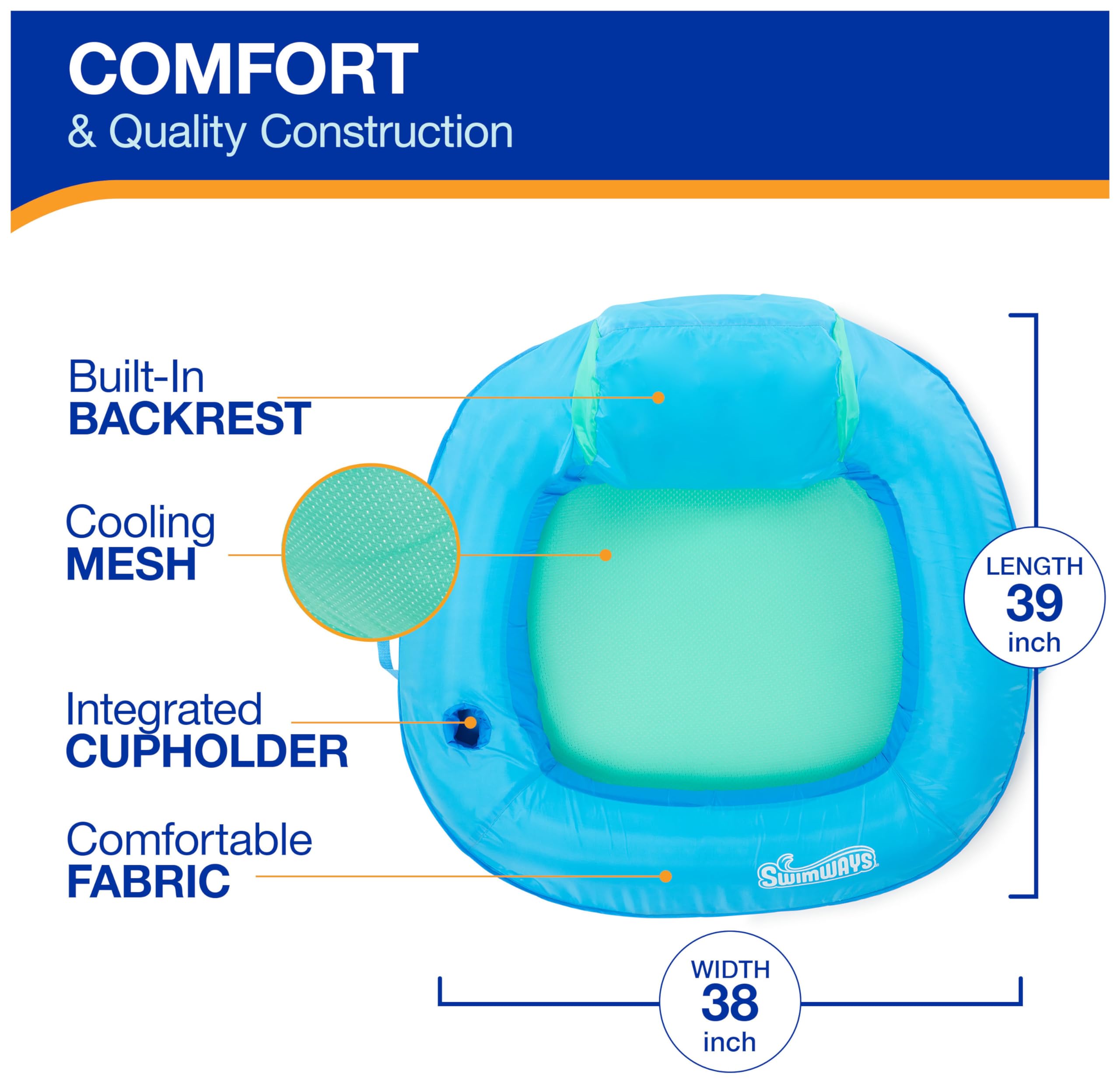 Swimways Spring Float Hyper-Flate Aqua Poltrona Piscina con Schienale