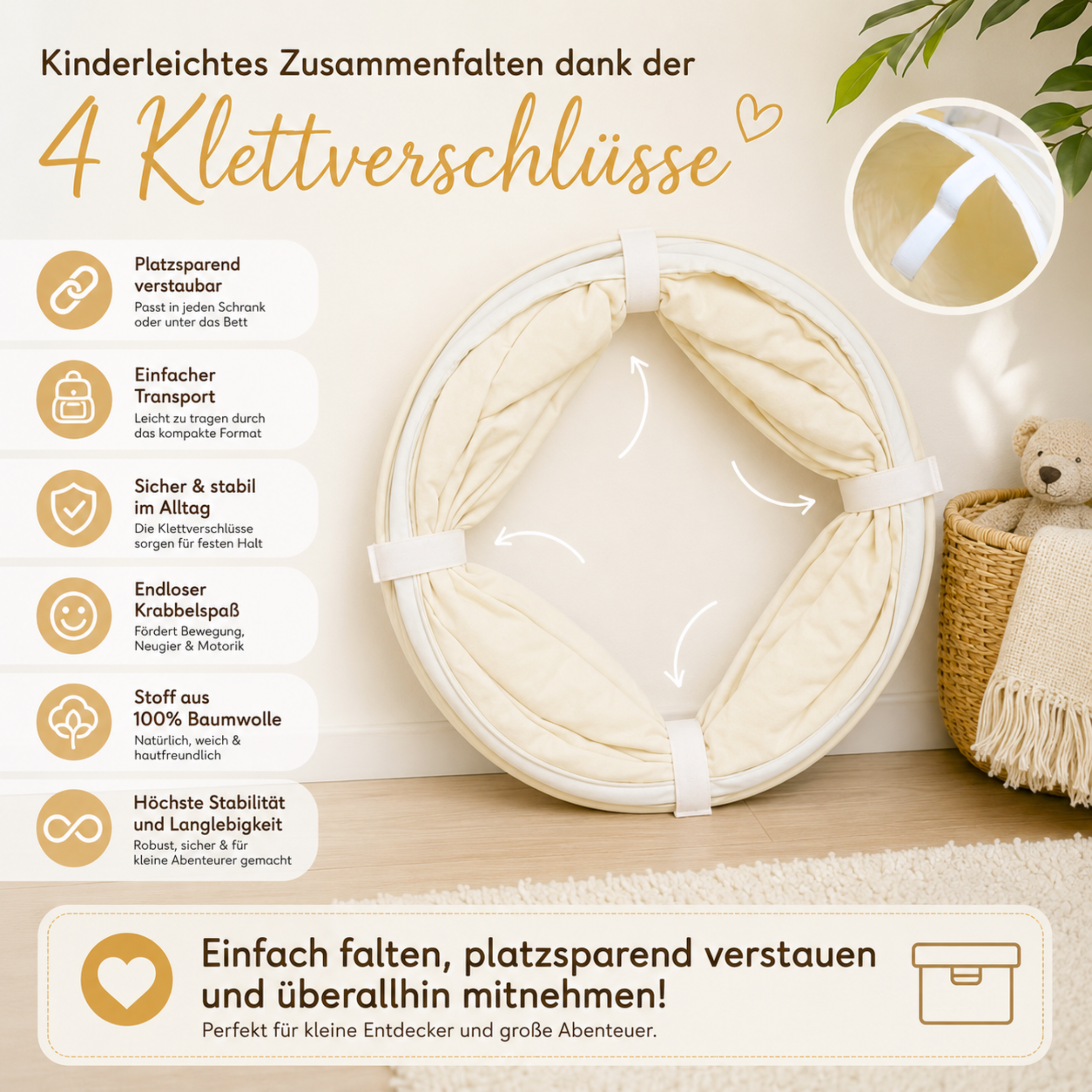 Lionherz Spieltunnel Tunnel Gioco Cotone Crema 180x46 cm