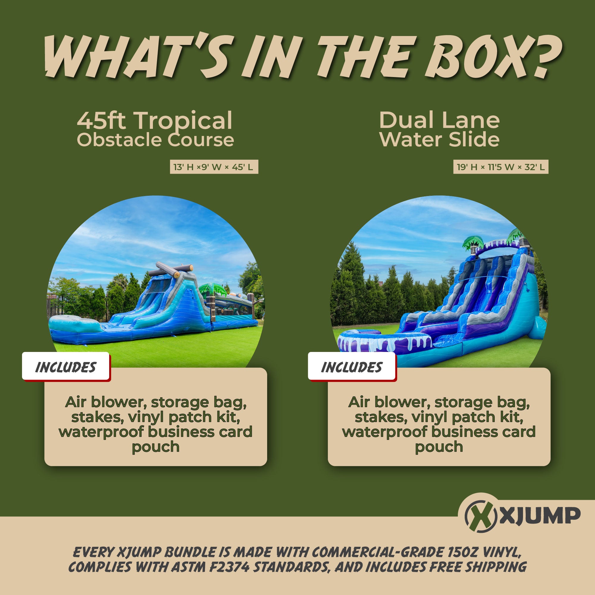 XJUMP Tropical Paradise bundle gonfiabili scivolo 19 + ostacoli