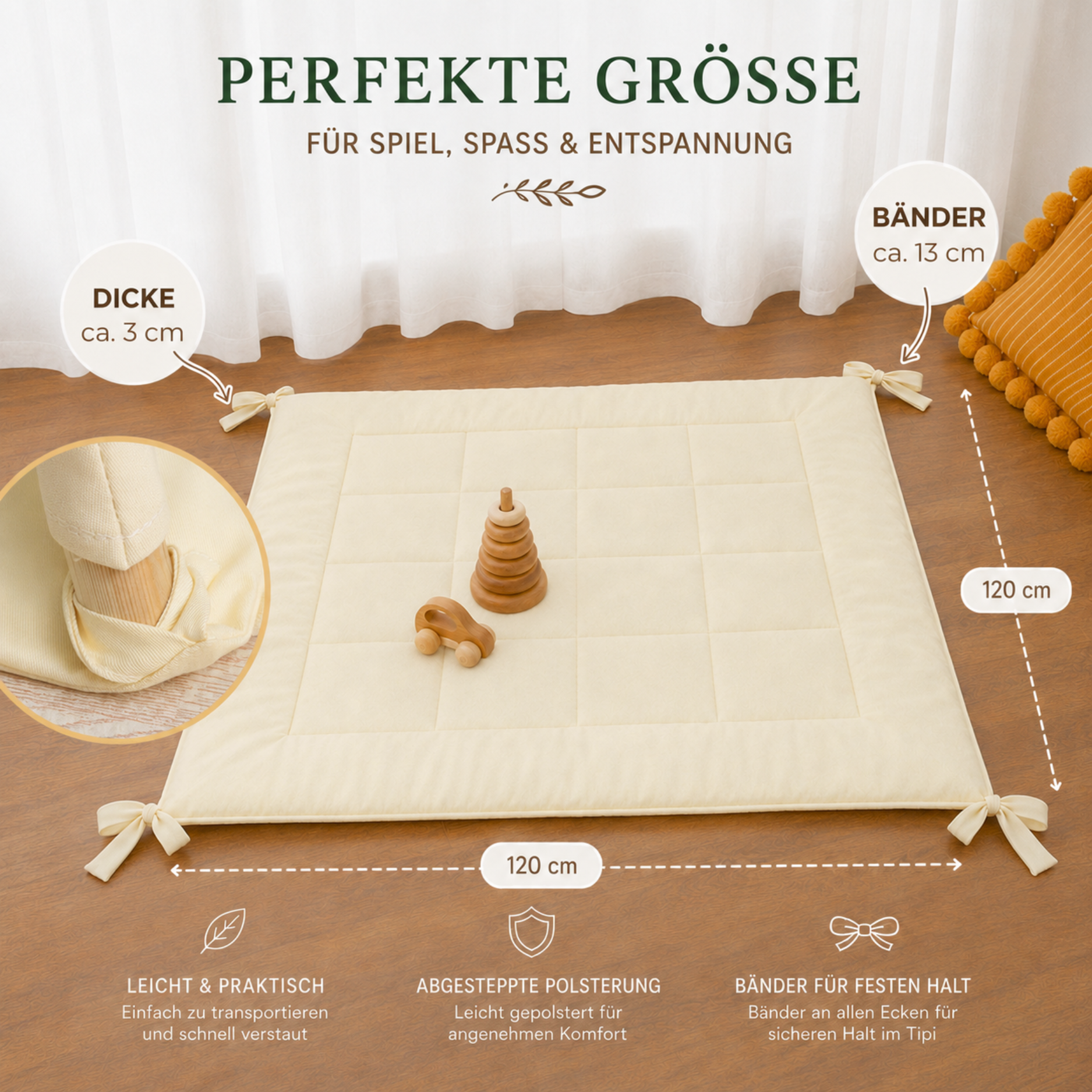 Lionherz Tipi-Decke Tappeto Tenda 120x120 cm Crema
