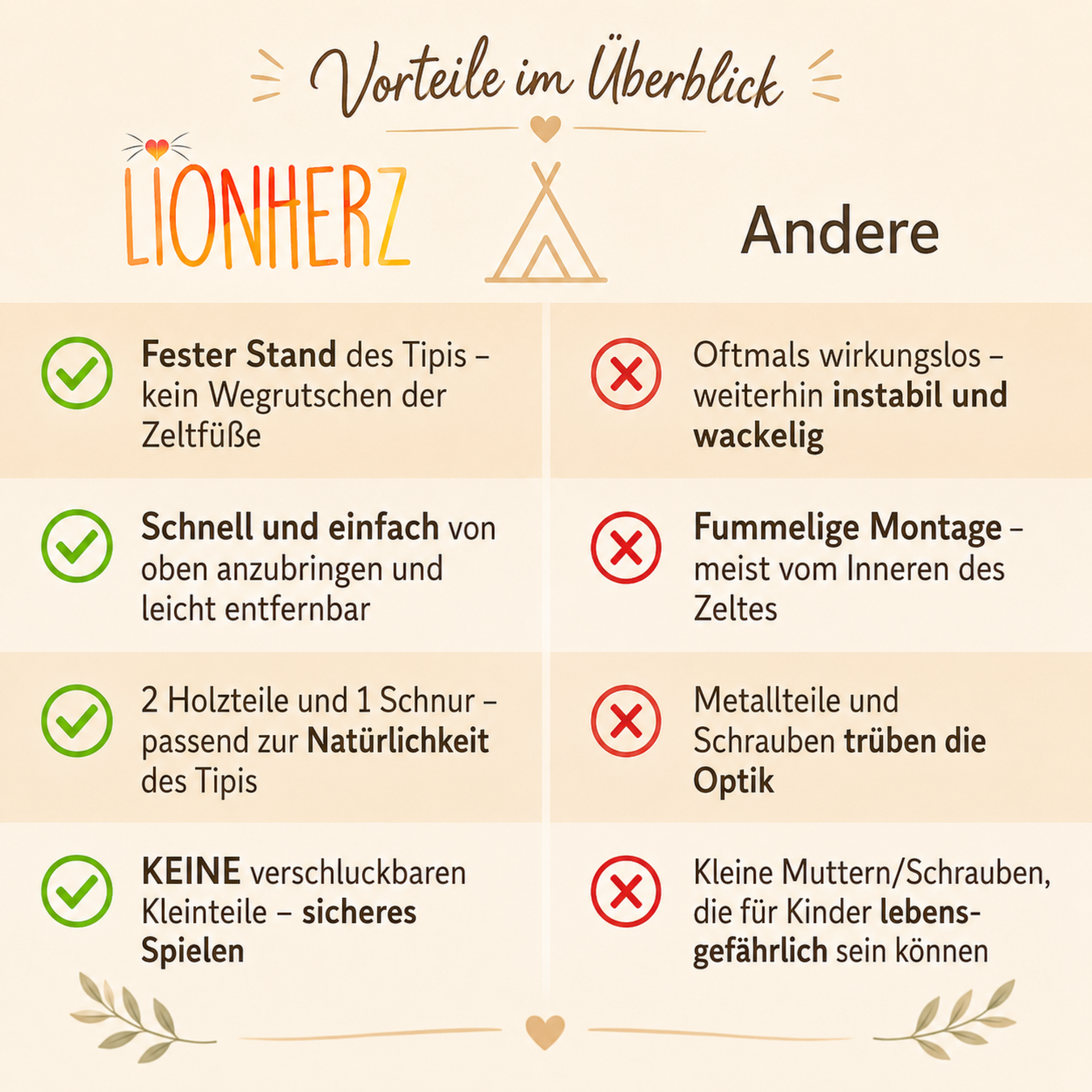 LIONHERZ Tipi X Stabilizzatore Tenda in Legno 4 Pali