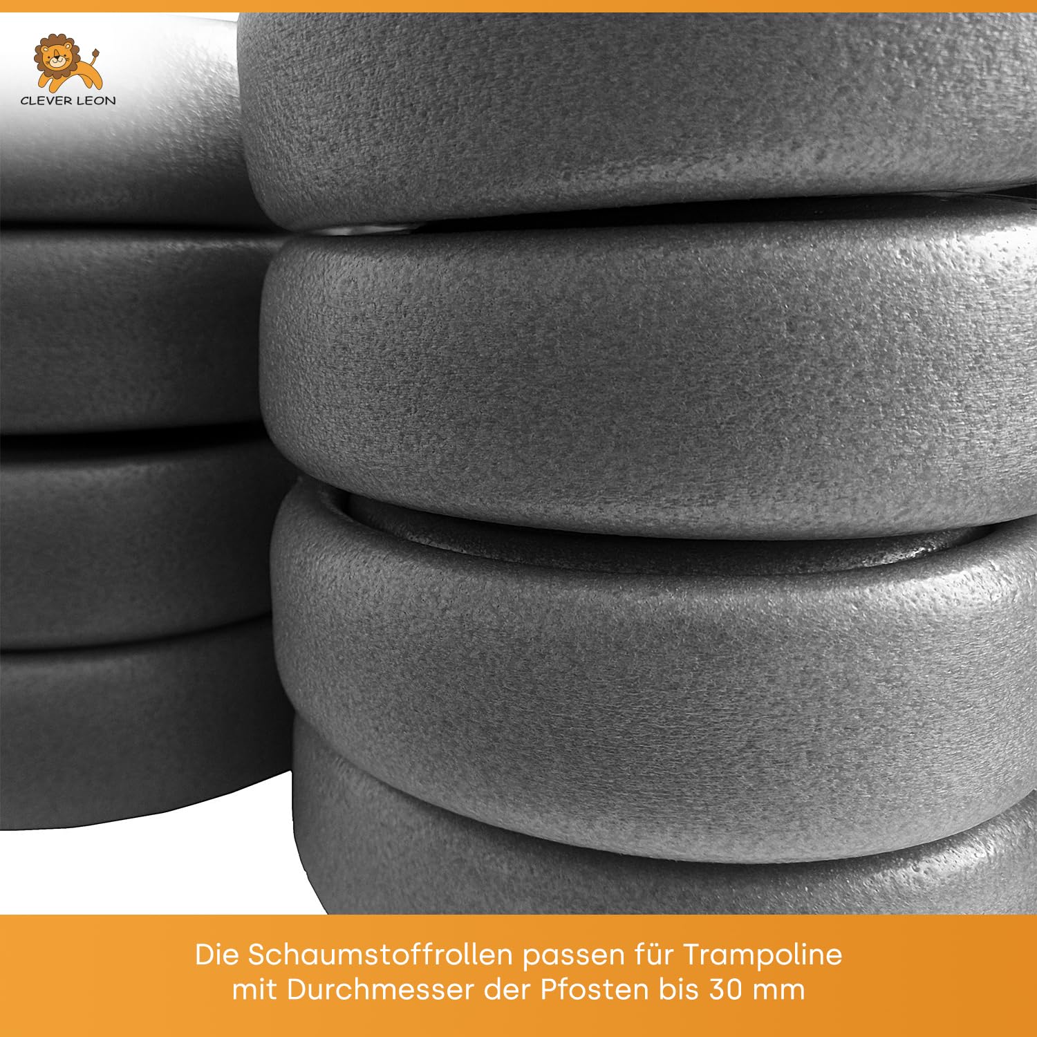 Clever Leon Tubi Schiuma Trampolino 180 cm Grigio con Tappi 6 Pezzi