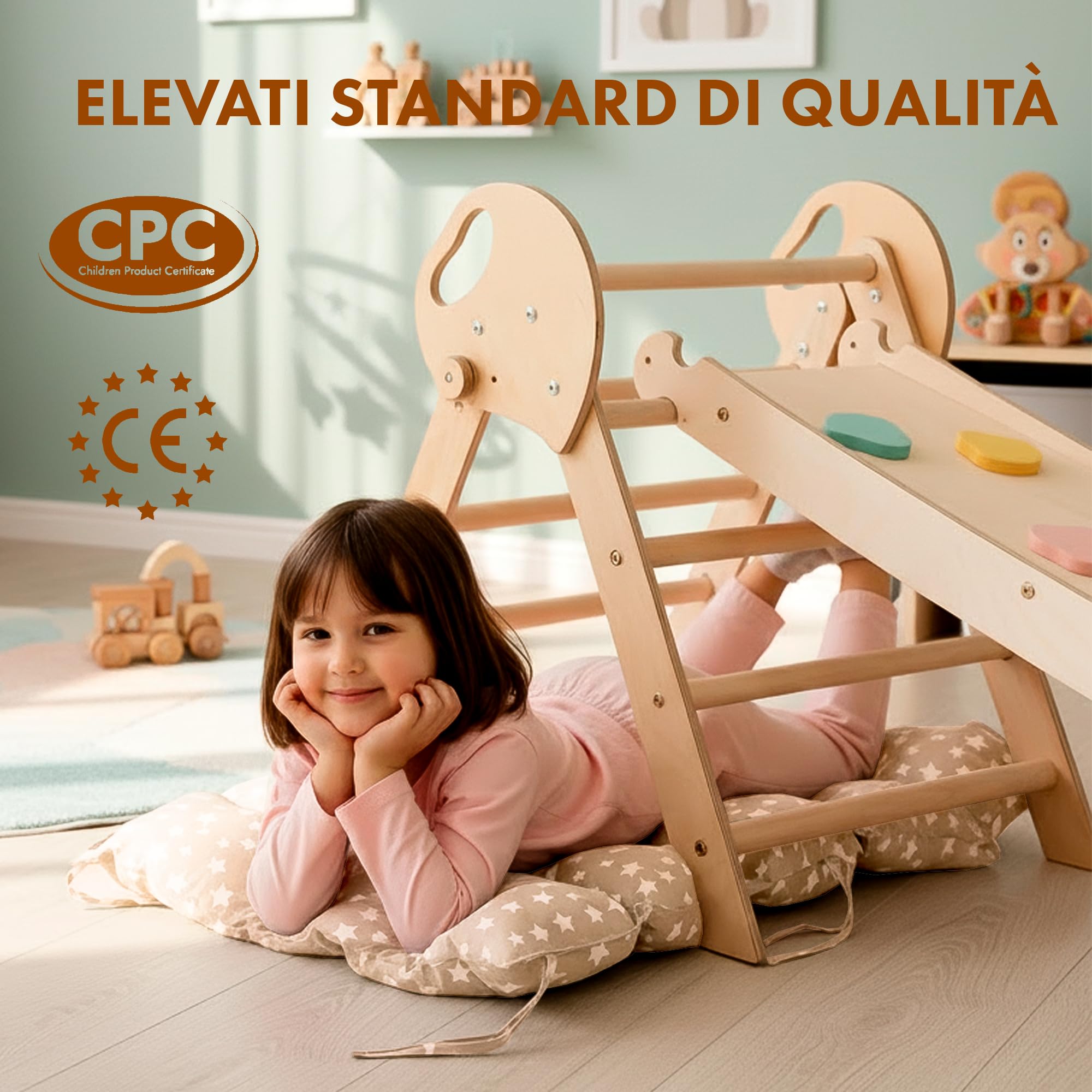 Goodevas Montessori triangolo arrampicata beige cuscino 4 pezzi