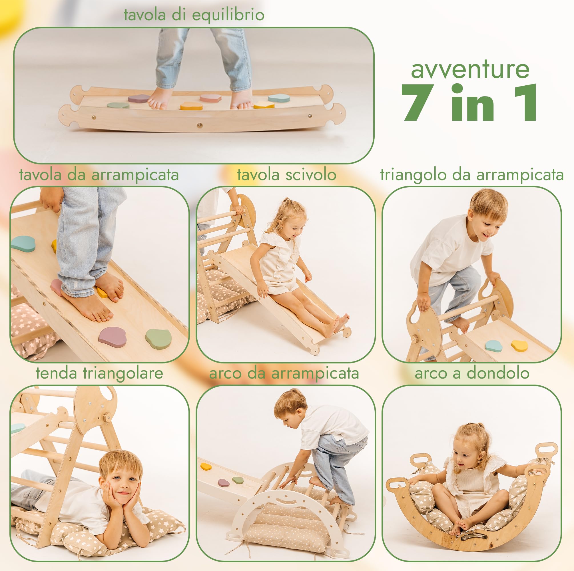 Goodevas Set Montessori triangolo arrampicata 5 in 1 beige